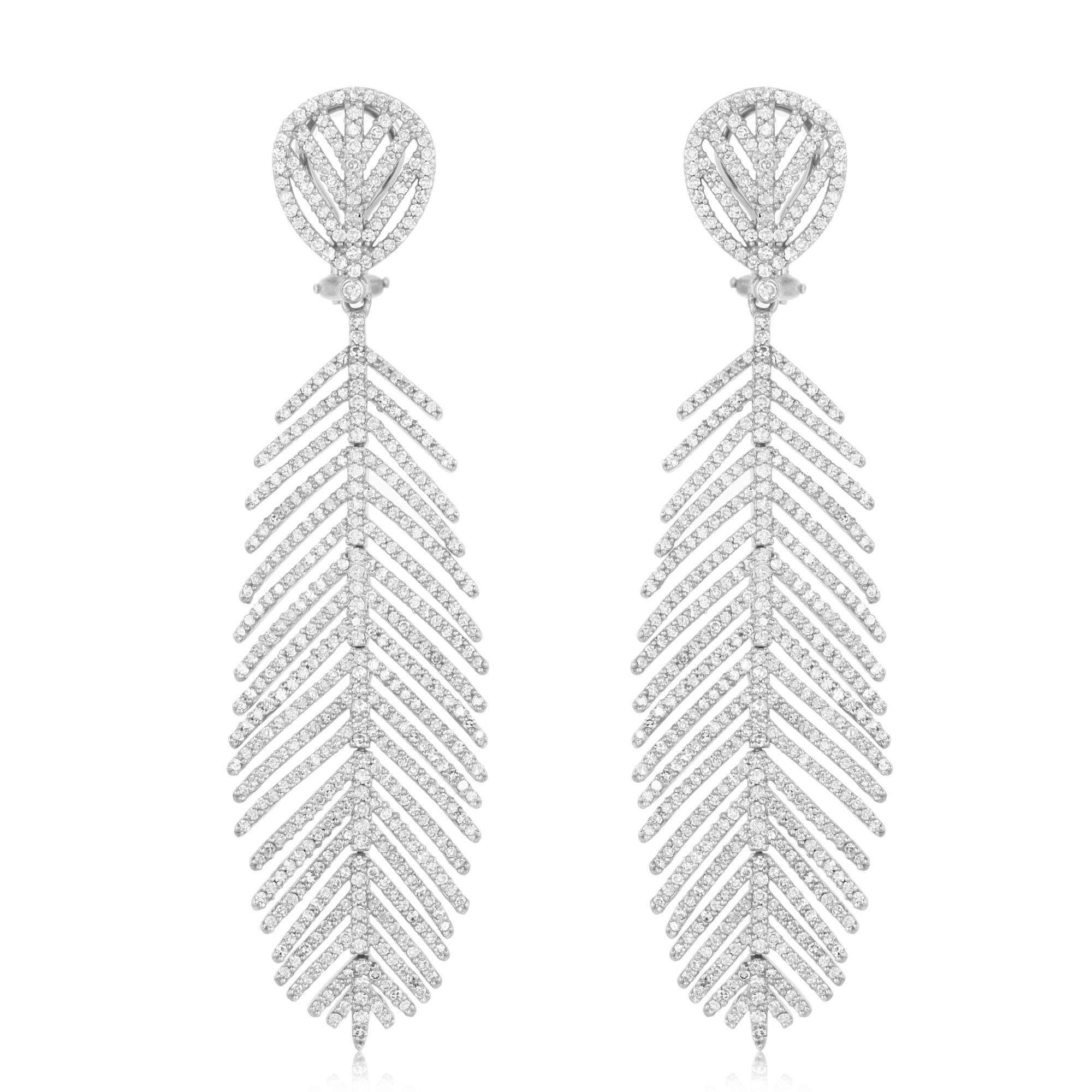 White Gold Diamond Leaf Earrings
