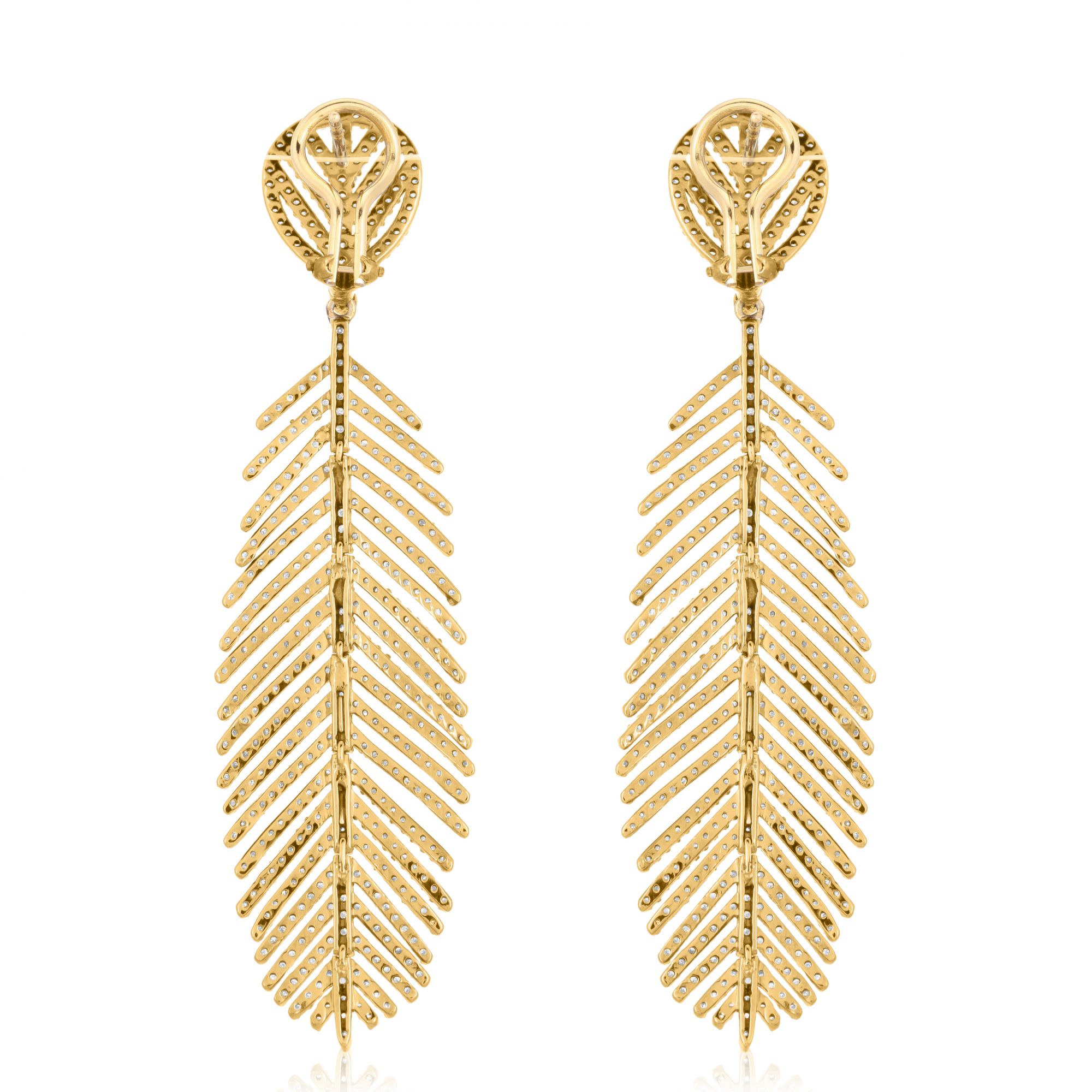 Yellow Gold Diamond Leaf Earrings