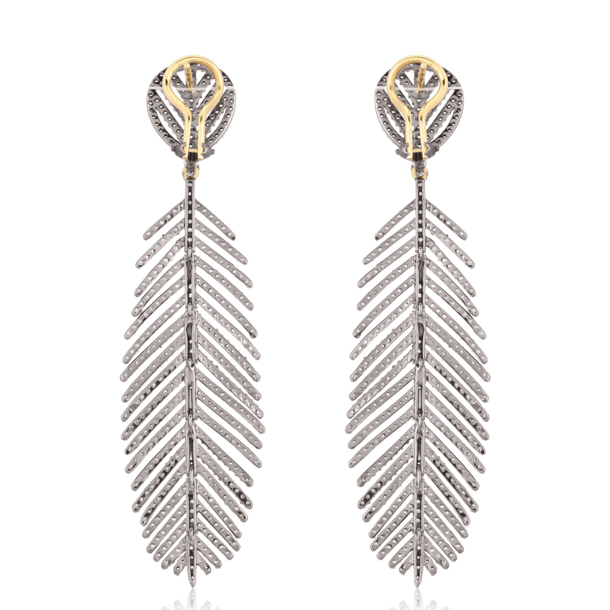 Sterling Silver Diamond Leaf Earrings