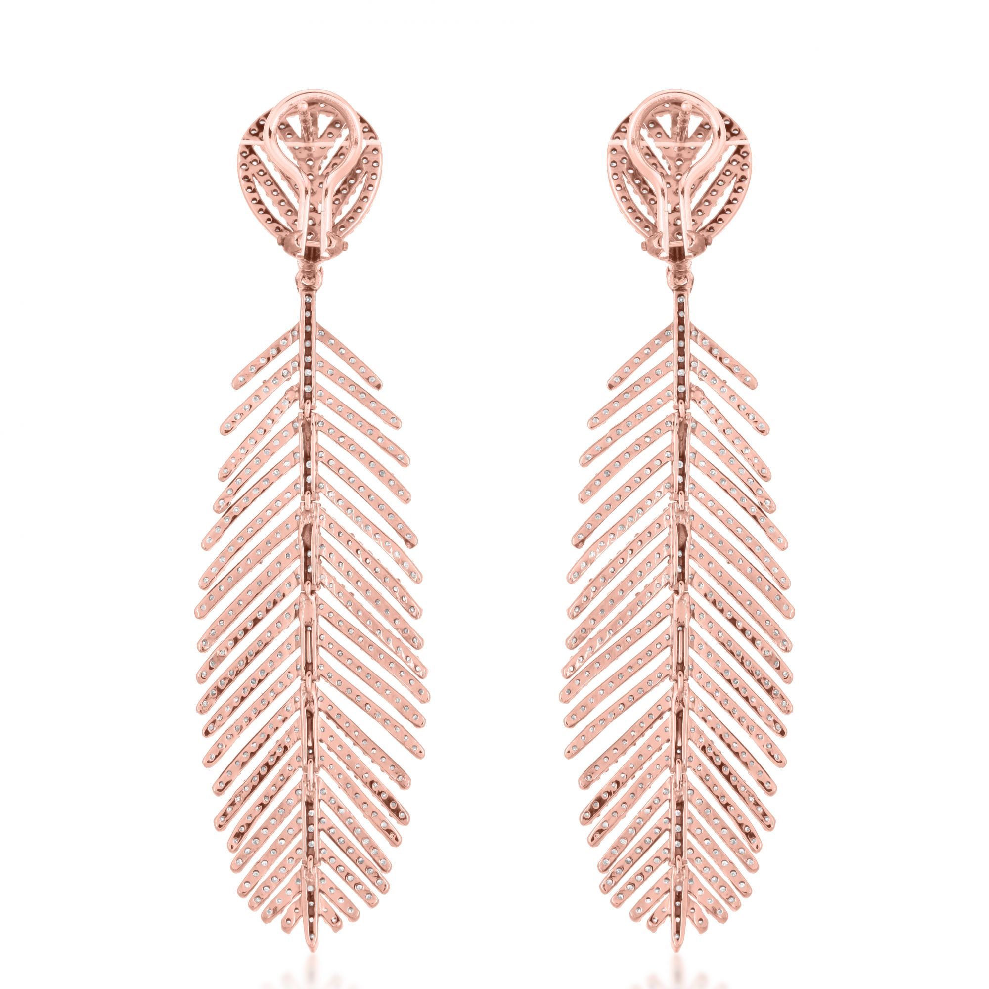 Rose Gold Diamond Leaf Earrings