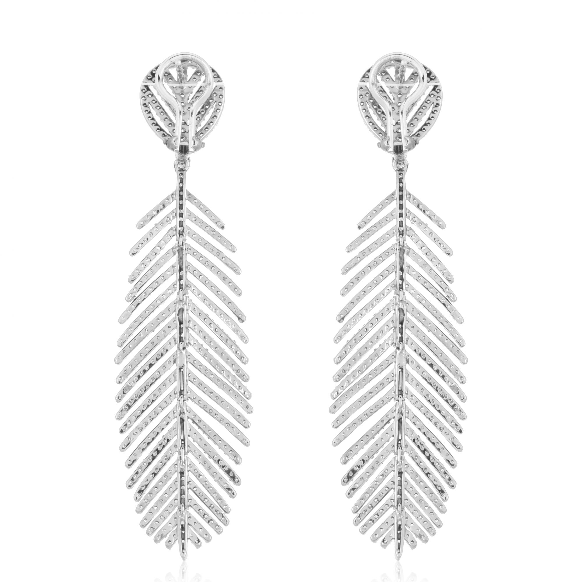 Sterling Silver Diamond Leaf Earrings