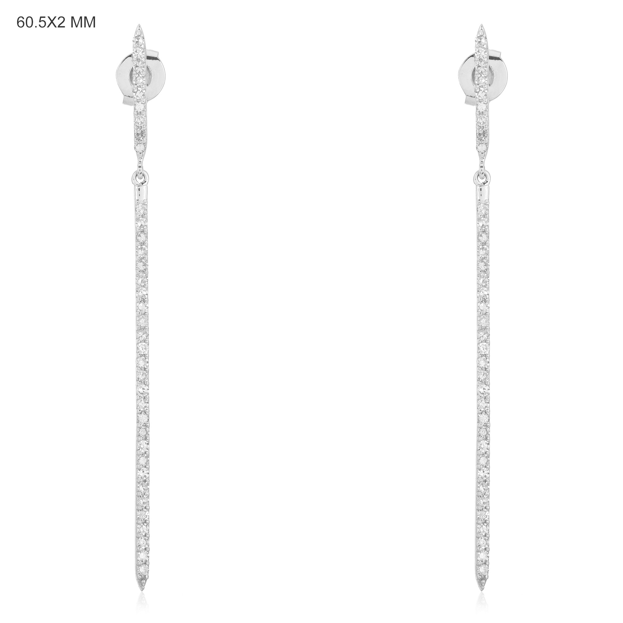 White Gold Single Line Diamond Bar Earrings