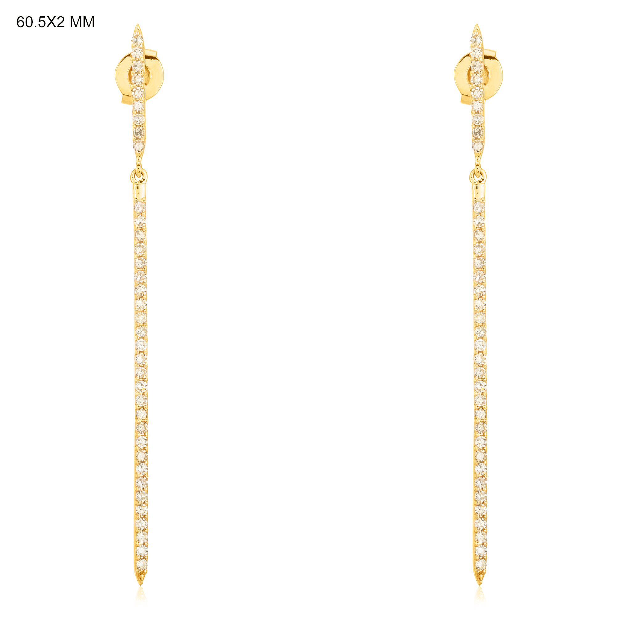 Yellow Gold Single Line Diamond Bar  Earrings