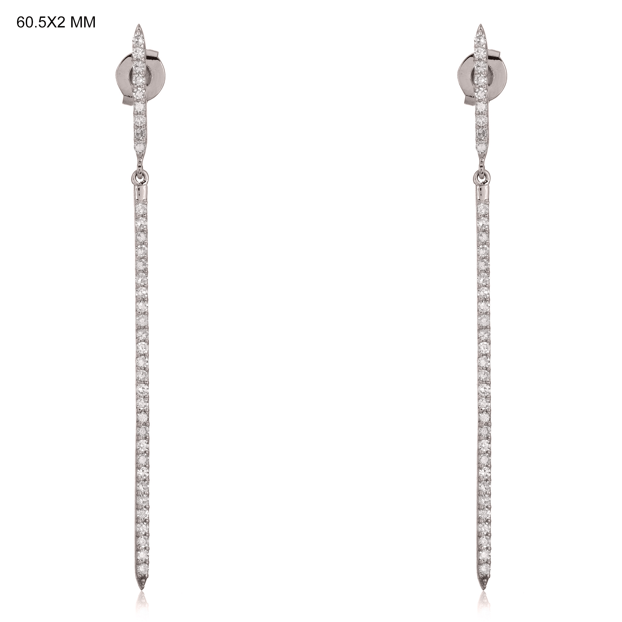 Sterling Silver Single Line Diamond  Bar Earrings
