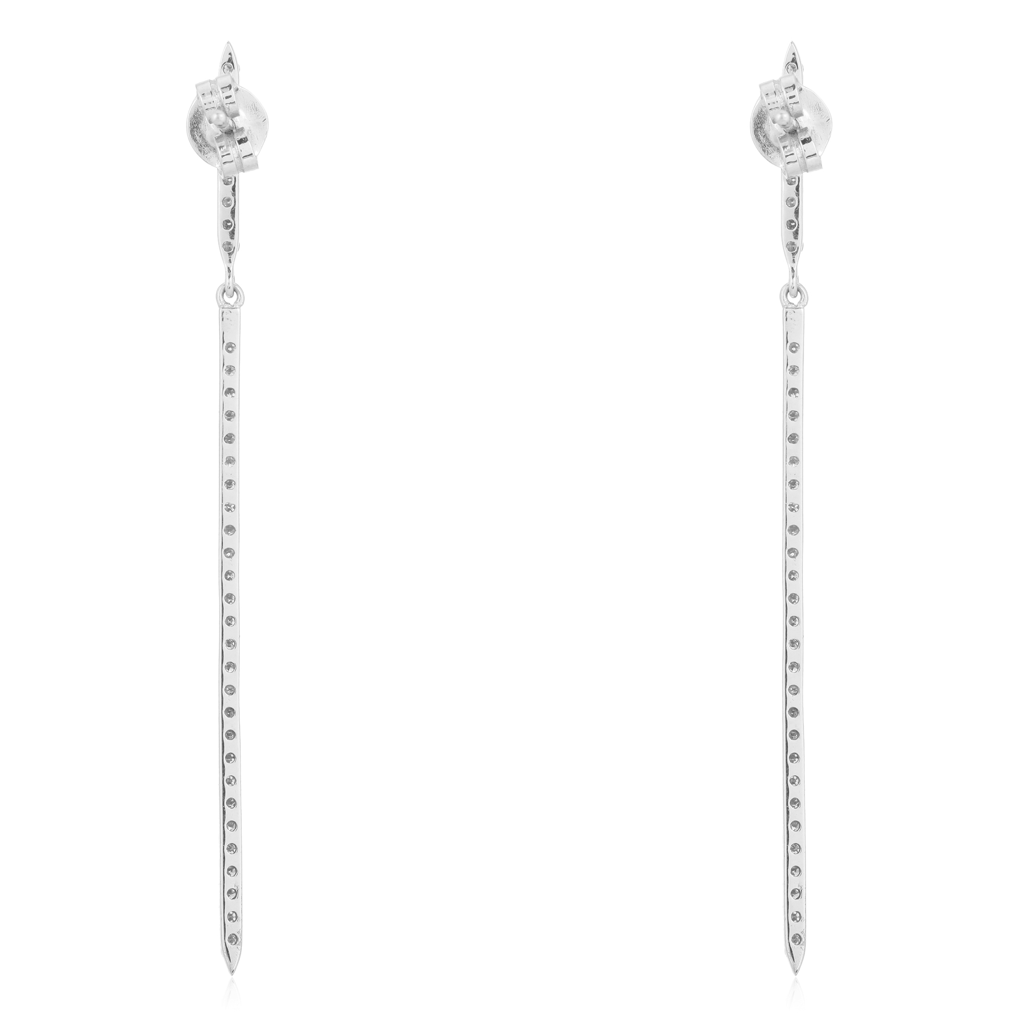 White Gold Single Line Diamond Bar Earrings