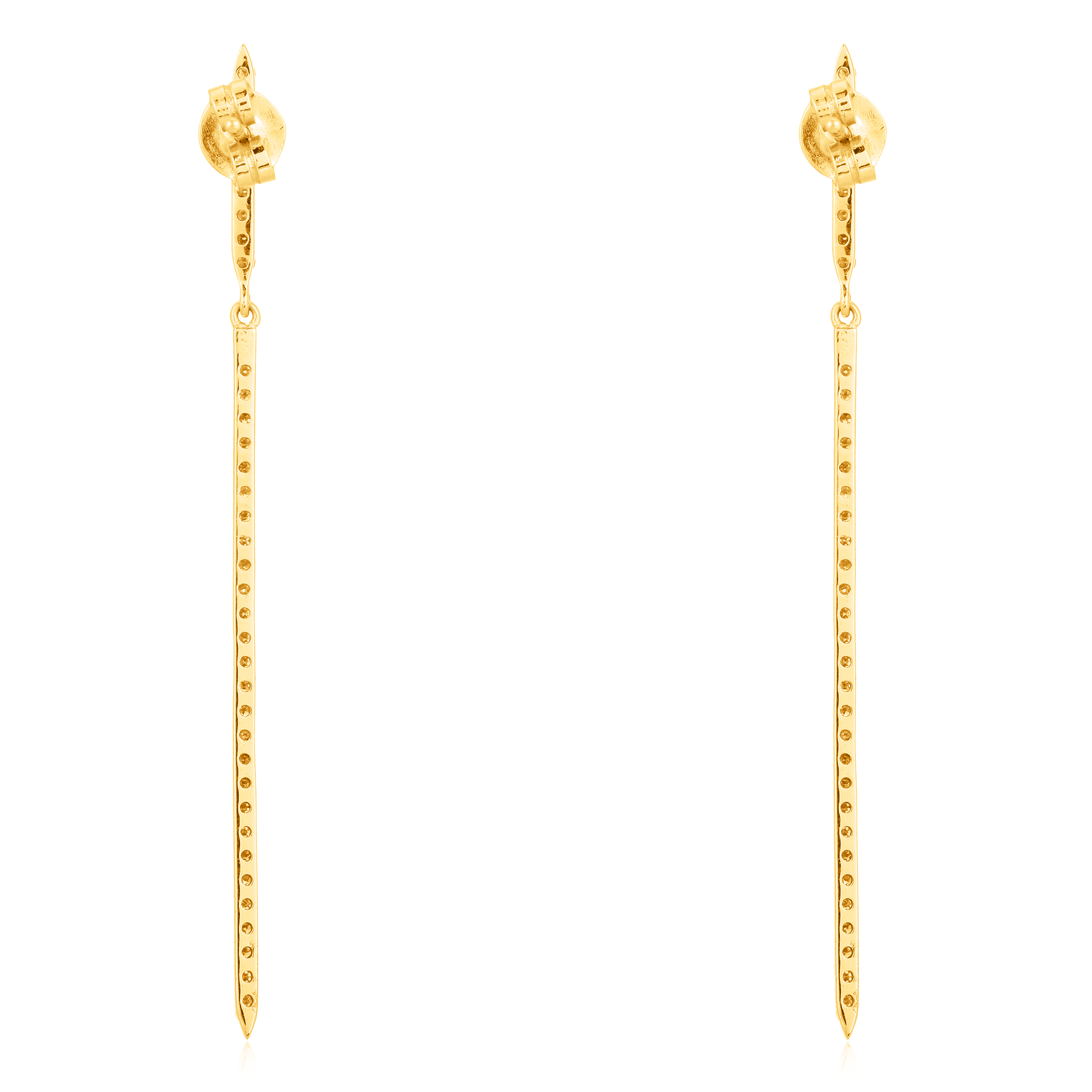 Yellow Gold Single Line Diamond Bar  Earrings