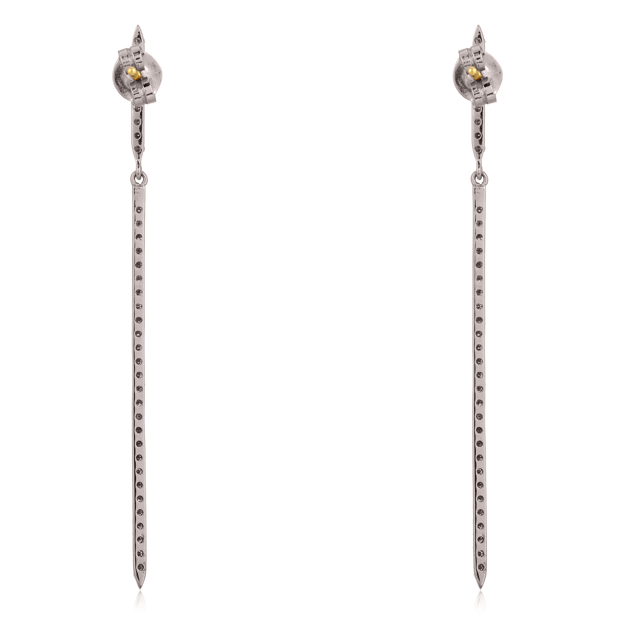 Sterling Silver Single Line Diamond  Bar Earrings