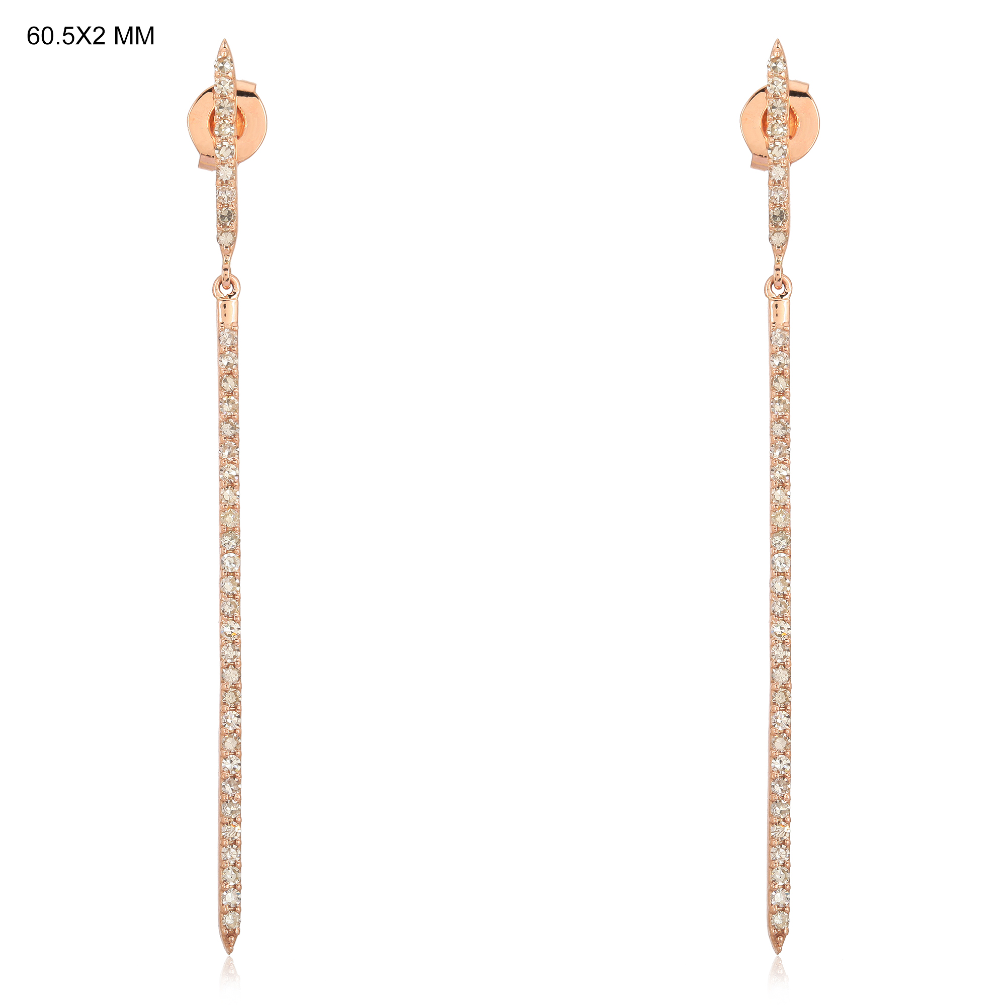 Sterling Silver Single Line Diamond  Bar Earrings