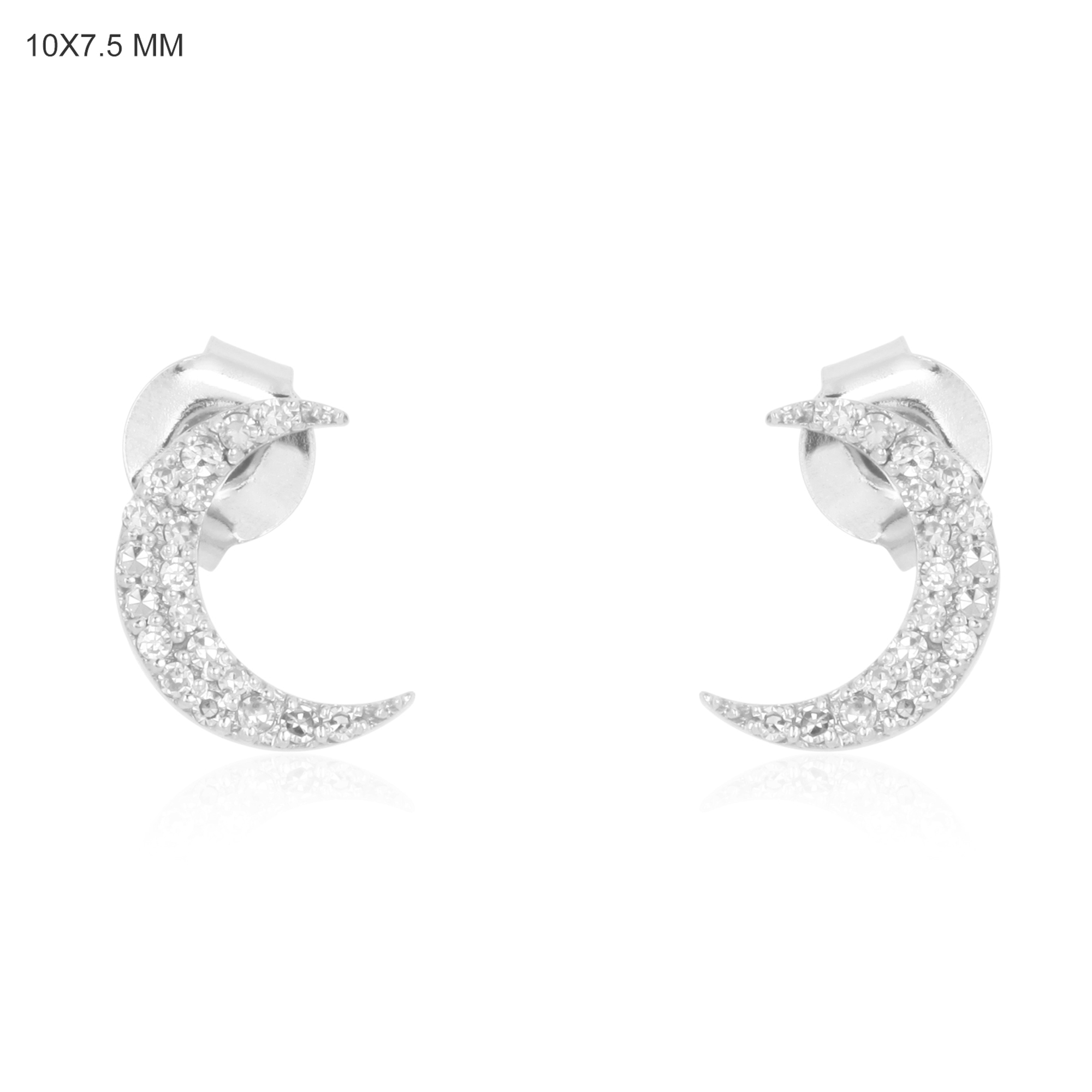 Sterling Silver Diamond Half Moon Studs