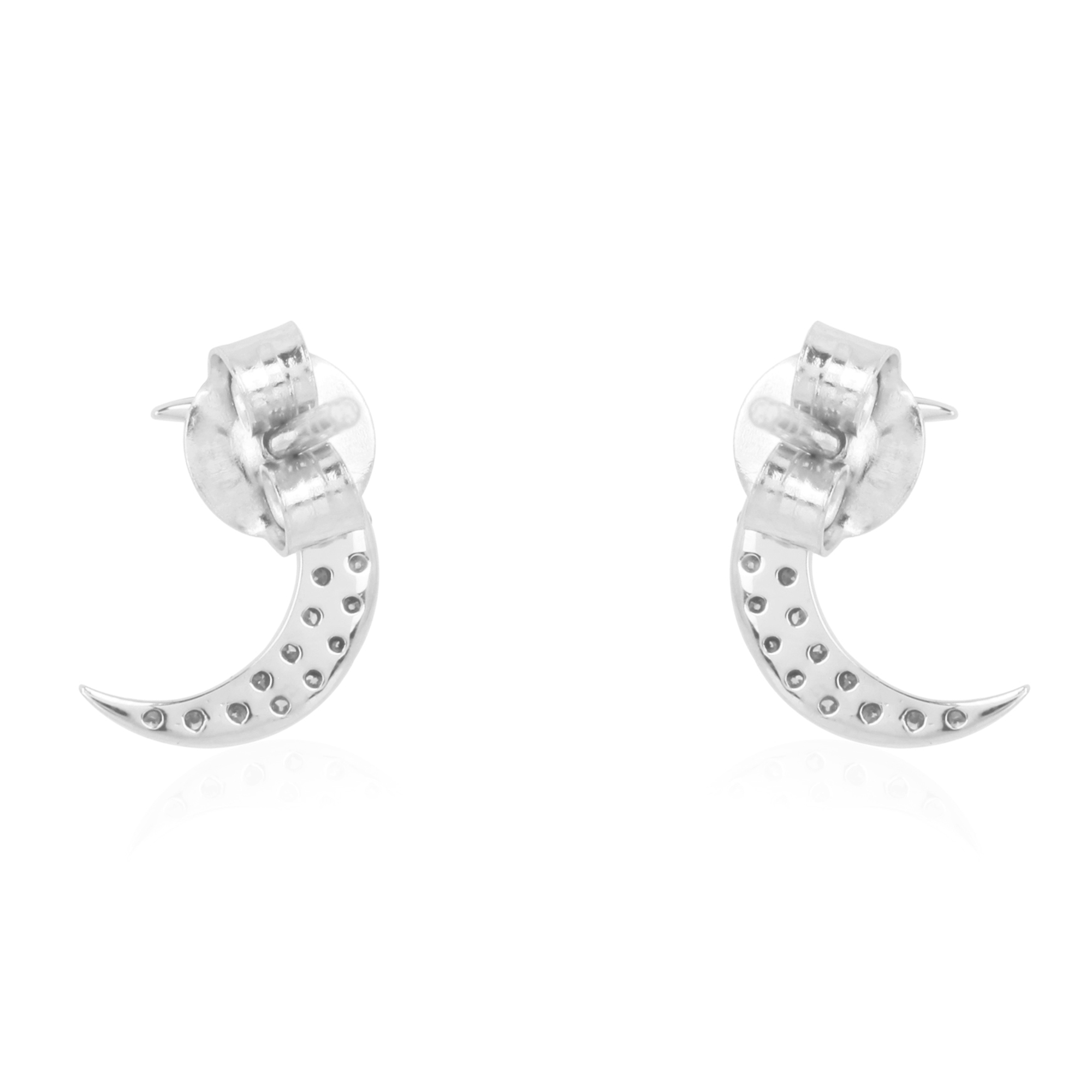 Sterling Silver Diamond Half Moon Studs