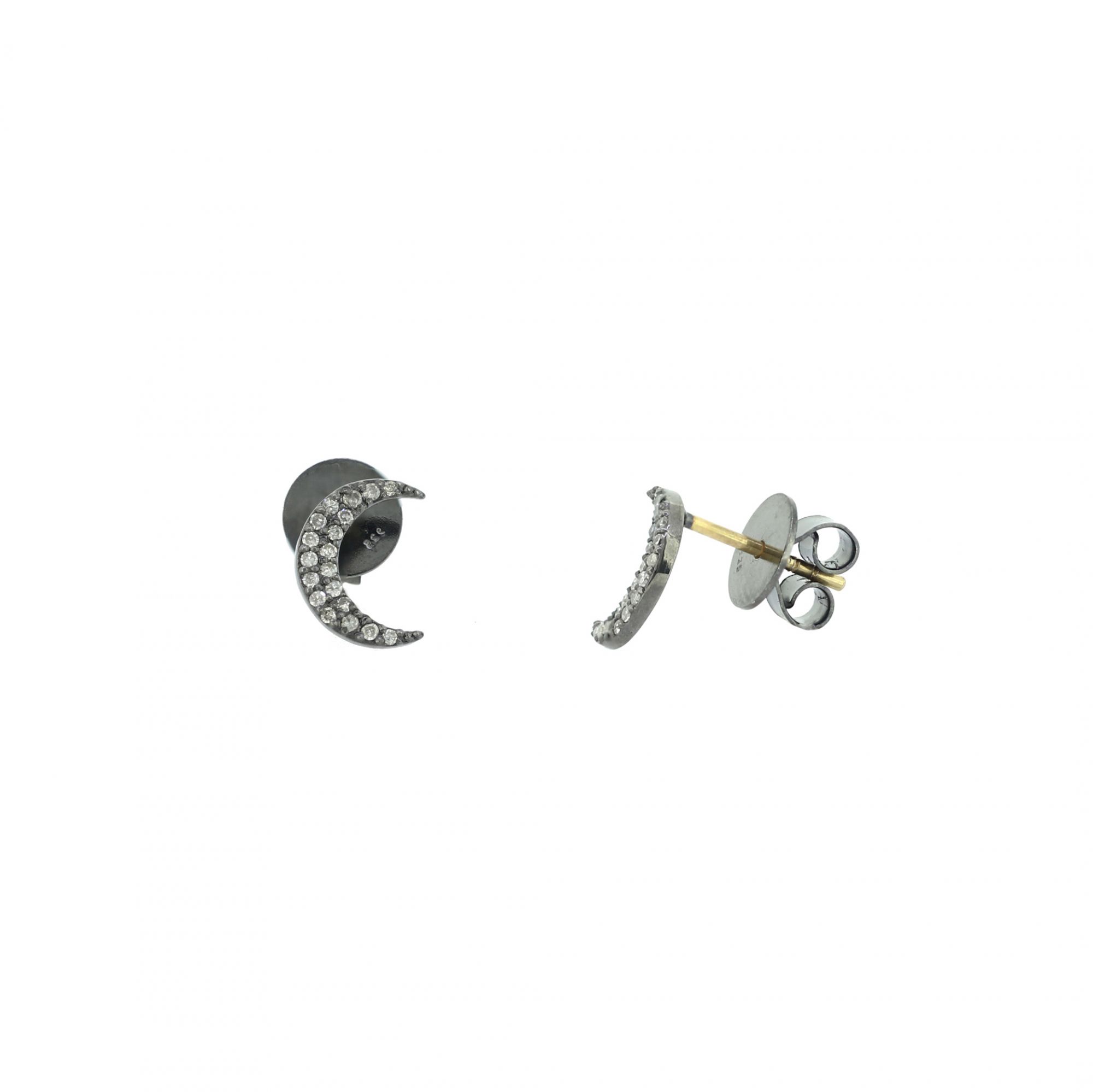 Sterling Silver Diamond Half Moon Studs