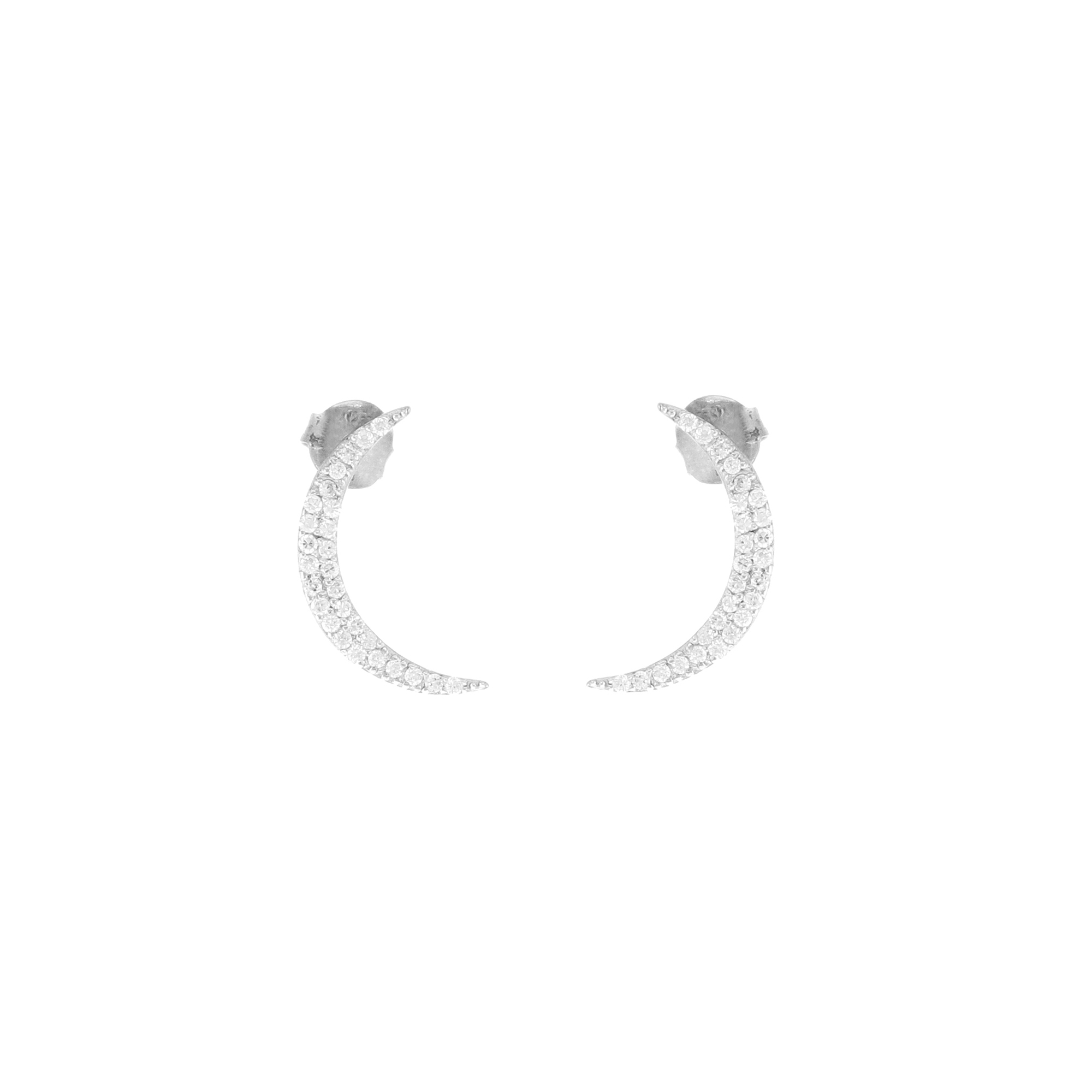 Sterling Silver Diamond Half Moon Studs