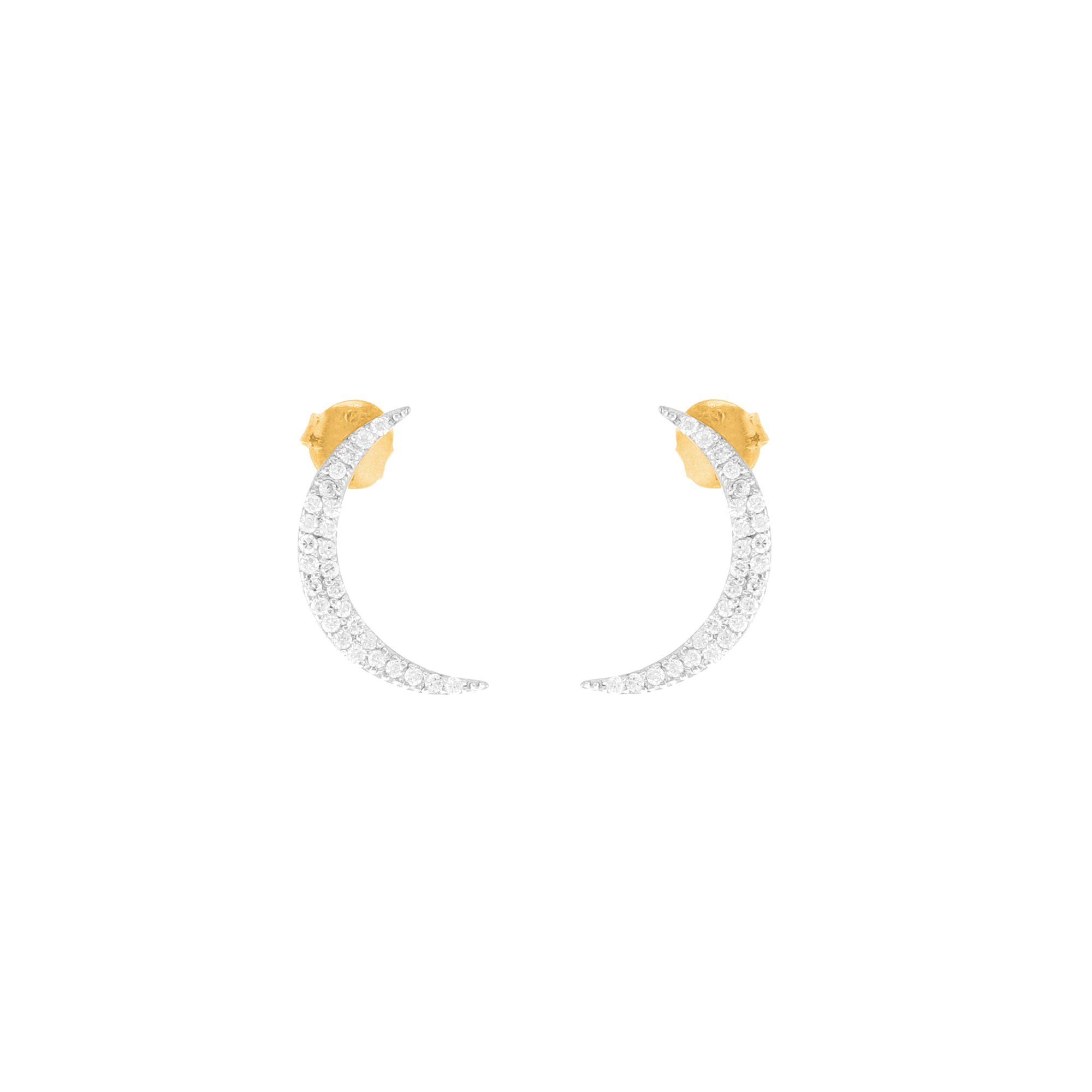 White Gold Diamond Half Moon Studs