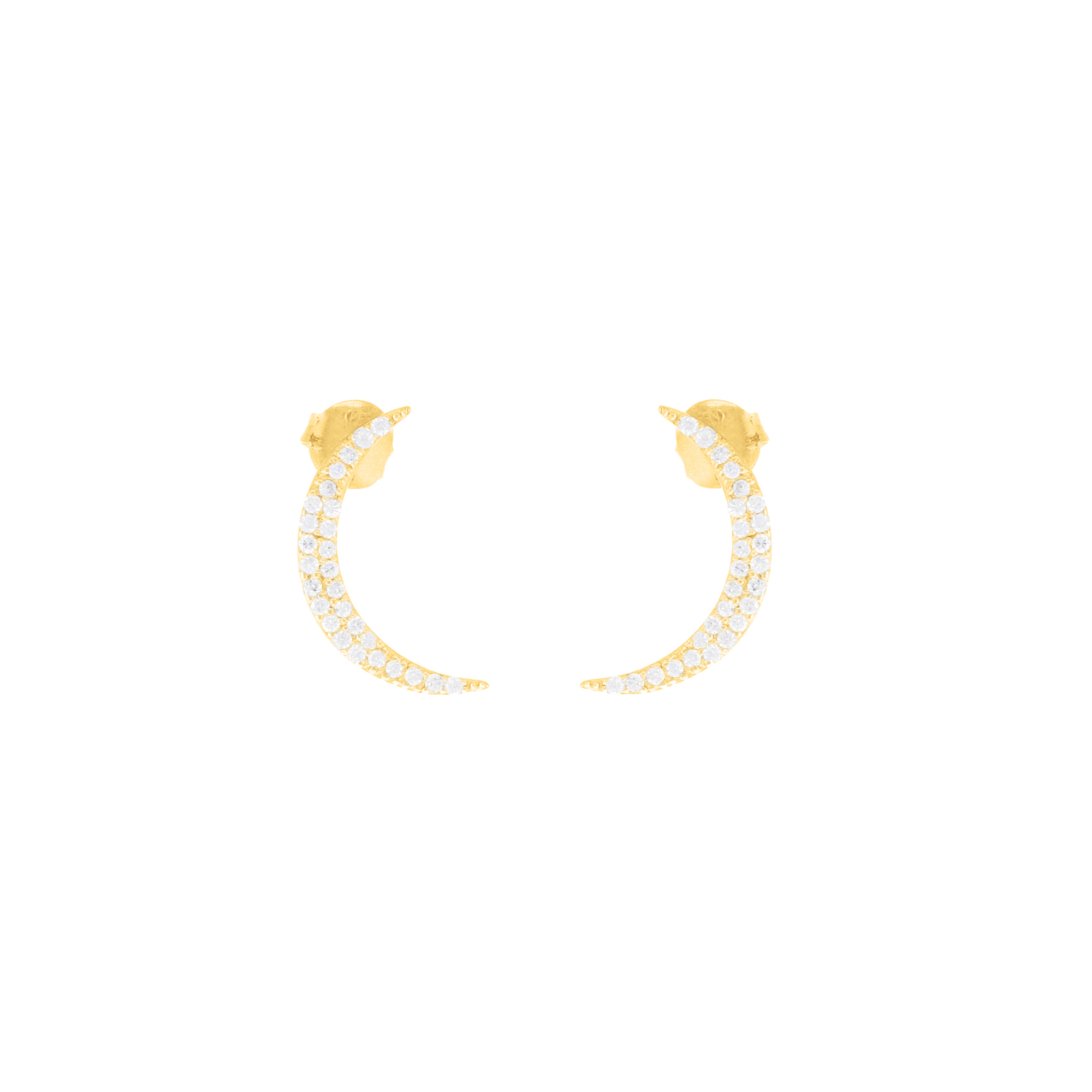 Yellow Gold Diamond Half Moon Studs