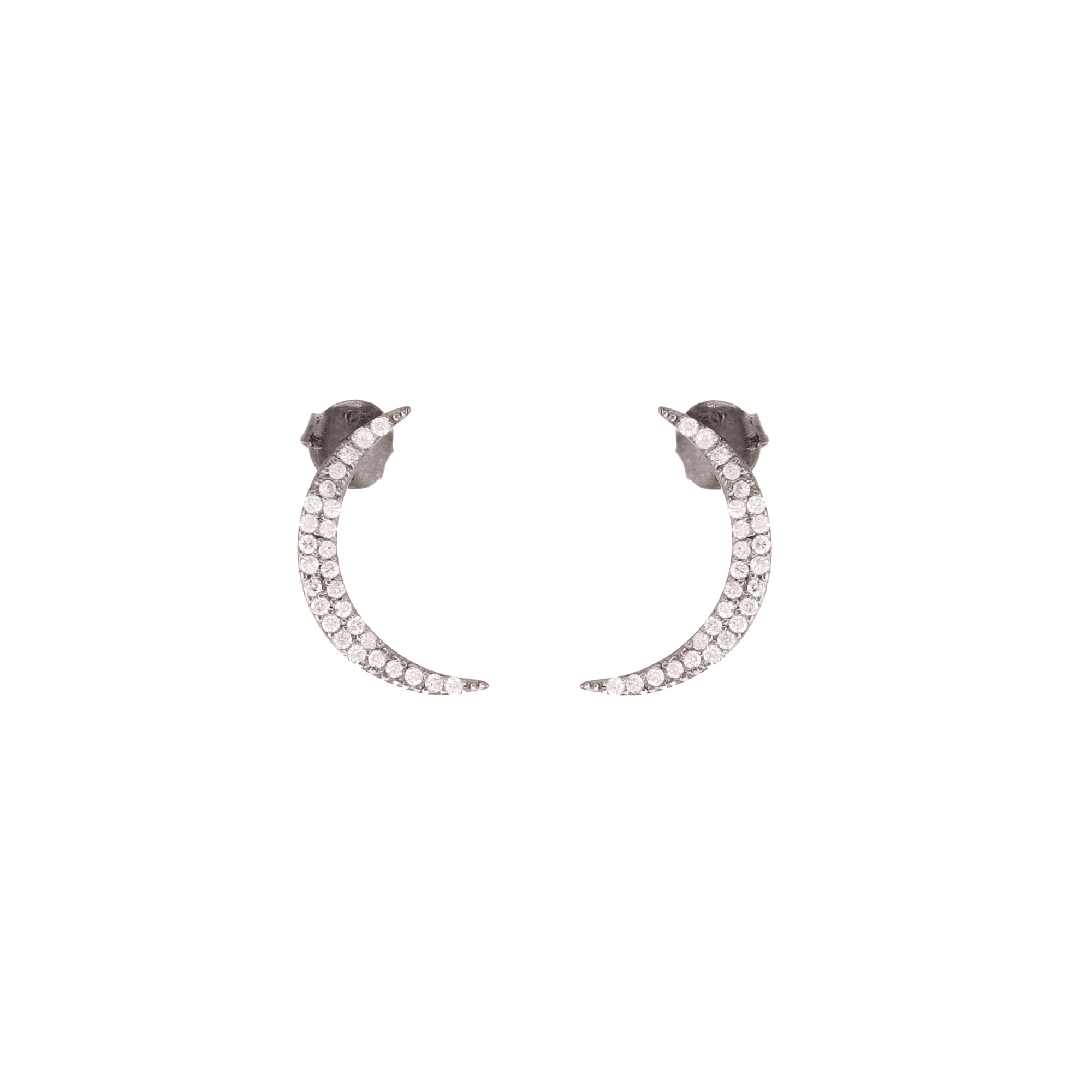 Sterling Silver Diamond Half Moon Studs