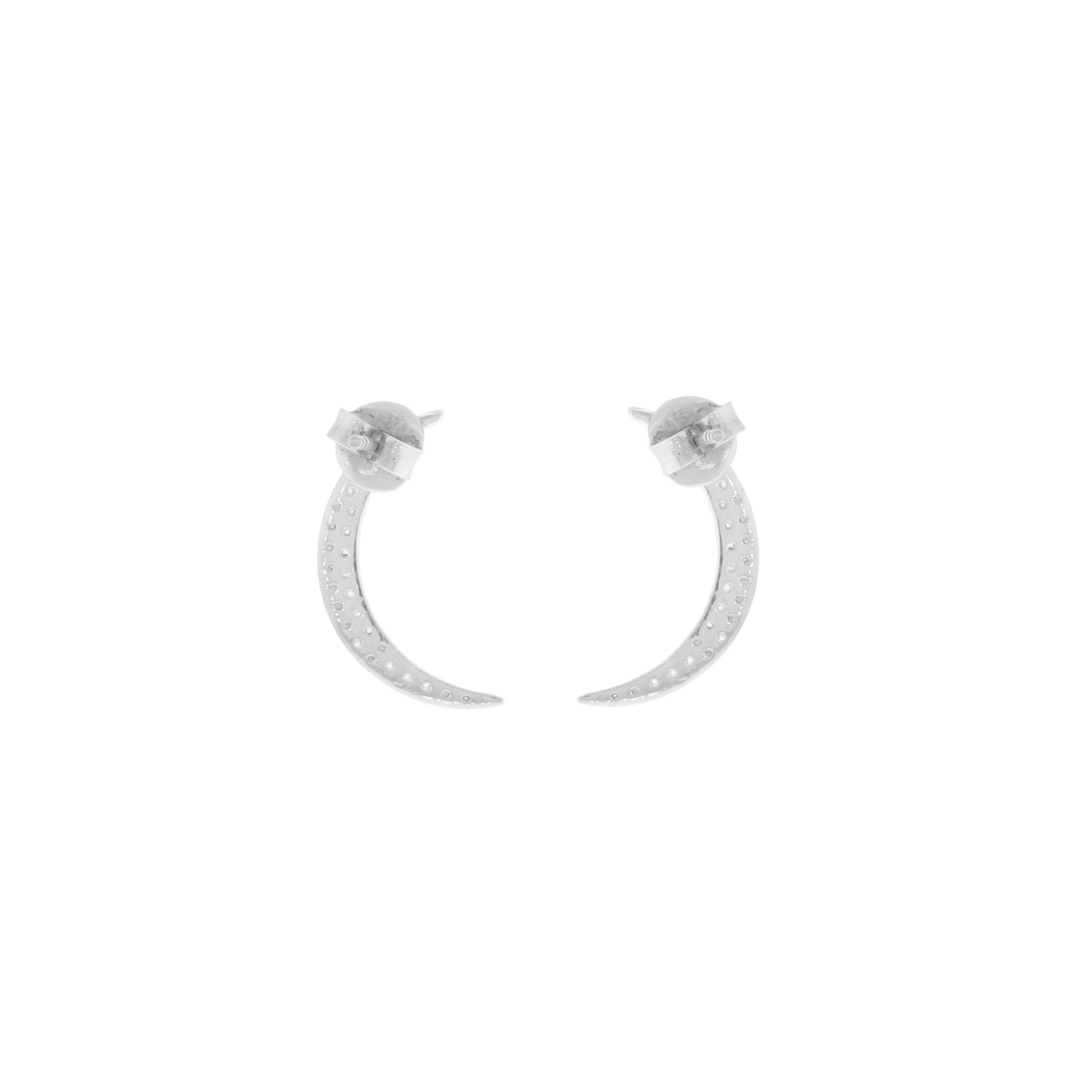 Sterling Silver Diamond Half Moon Studs