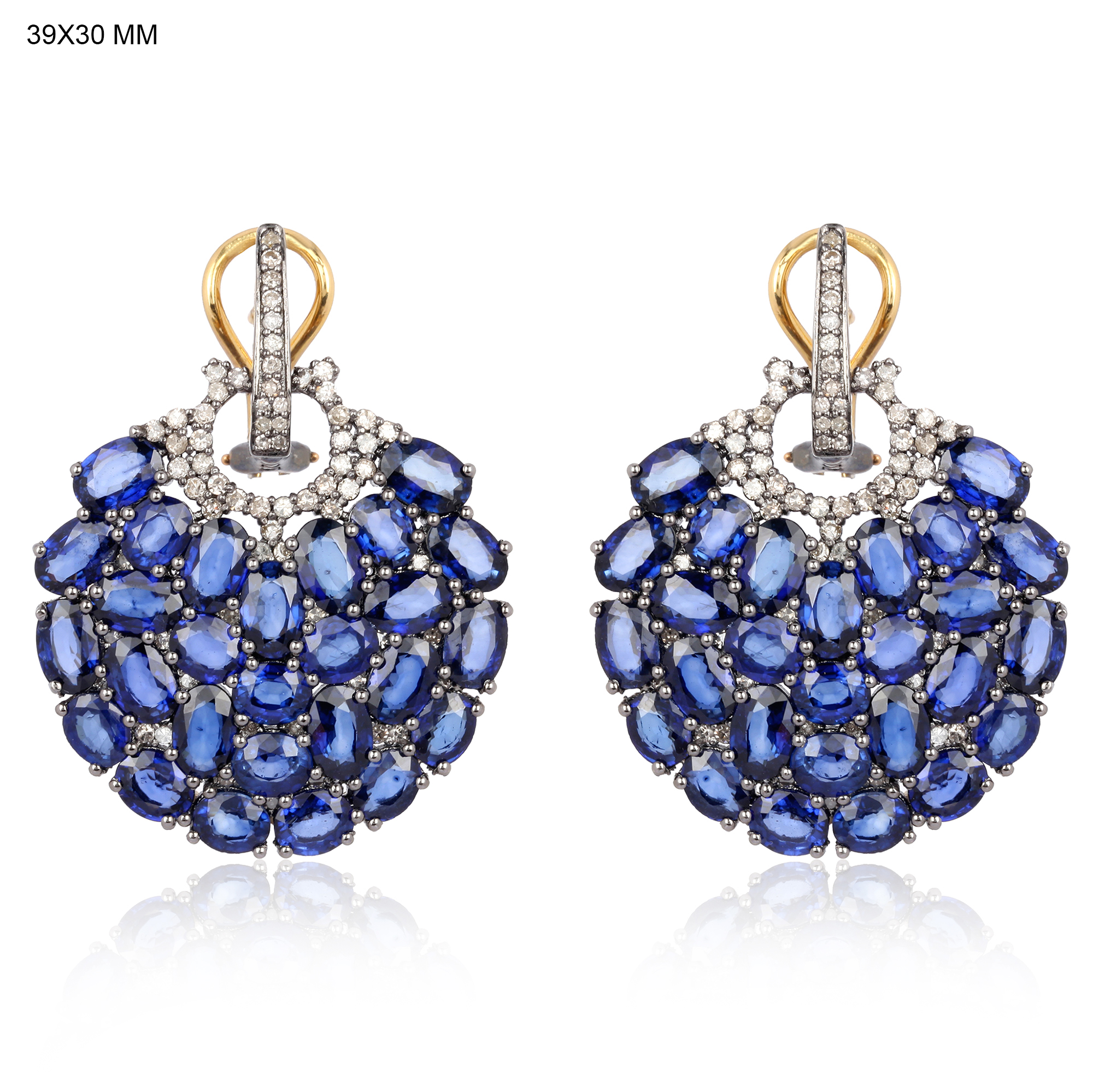 Sterling Silver Close Setting Blue Sapphire and Diamond Dangle Earrings