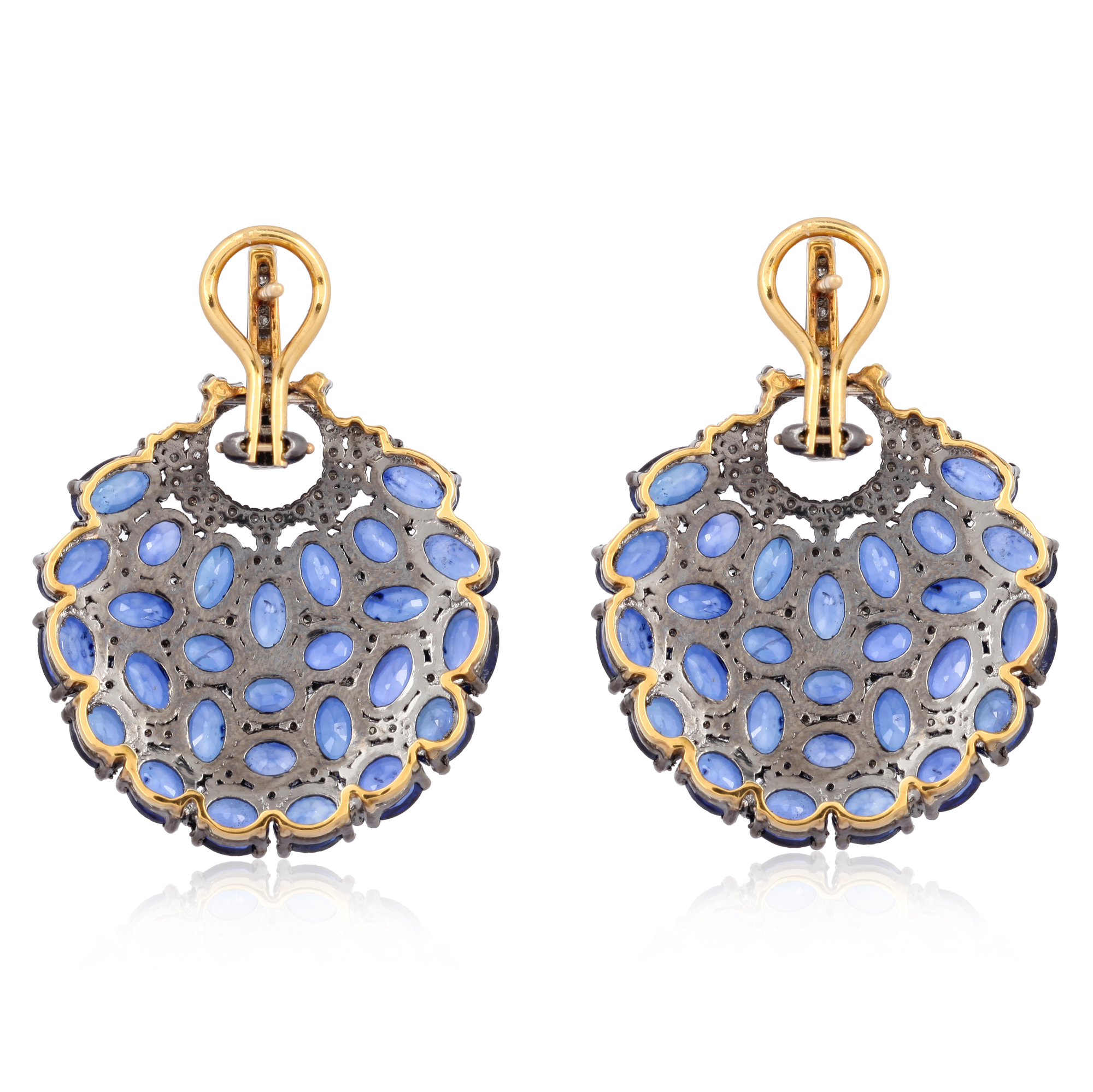 Sterling Silver Close Setting Blue Sapphire and Diamond Dangle Earrings