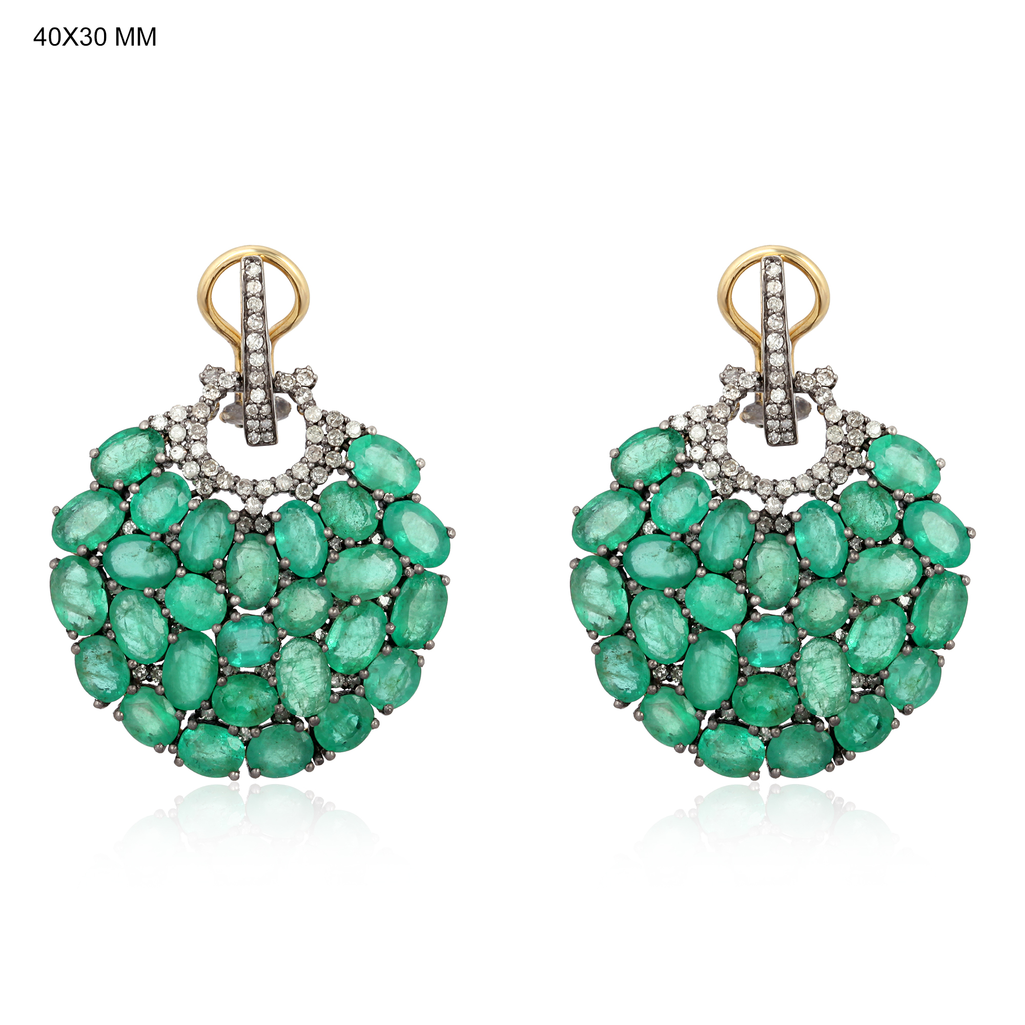 Sterling Silver Close Setting Emerald and Diamond Dangle Earrings