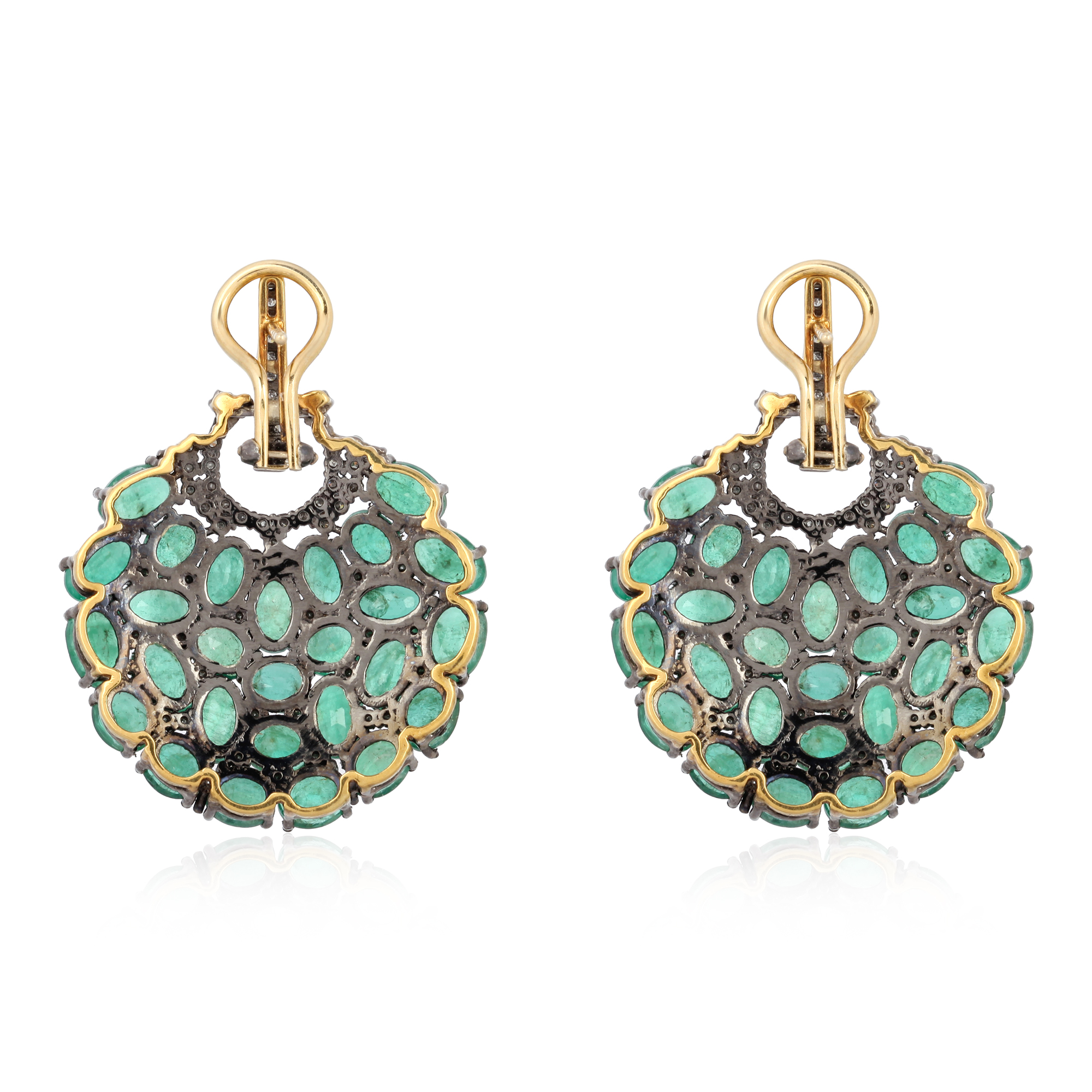 Sterling Silver Close Setting Emerald and Diamond Dangle Earrings