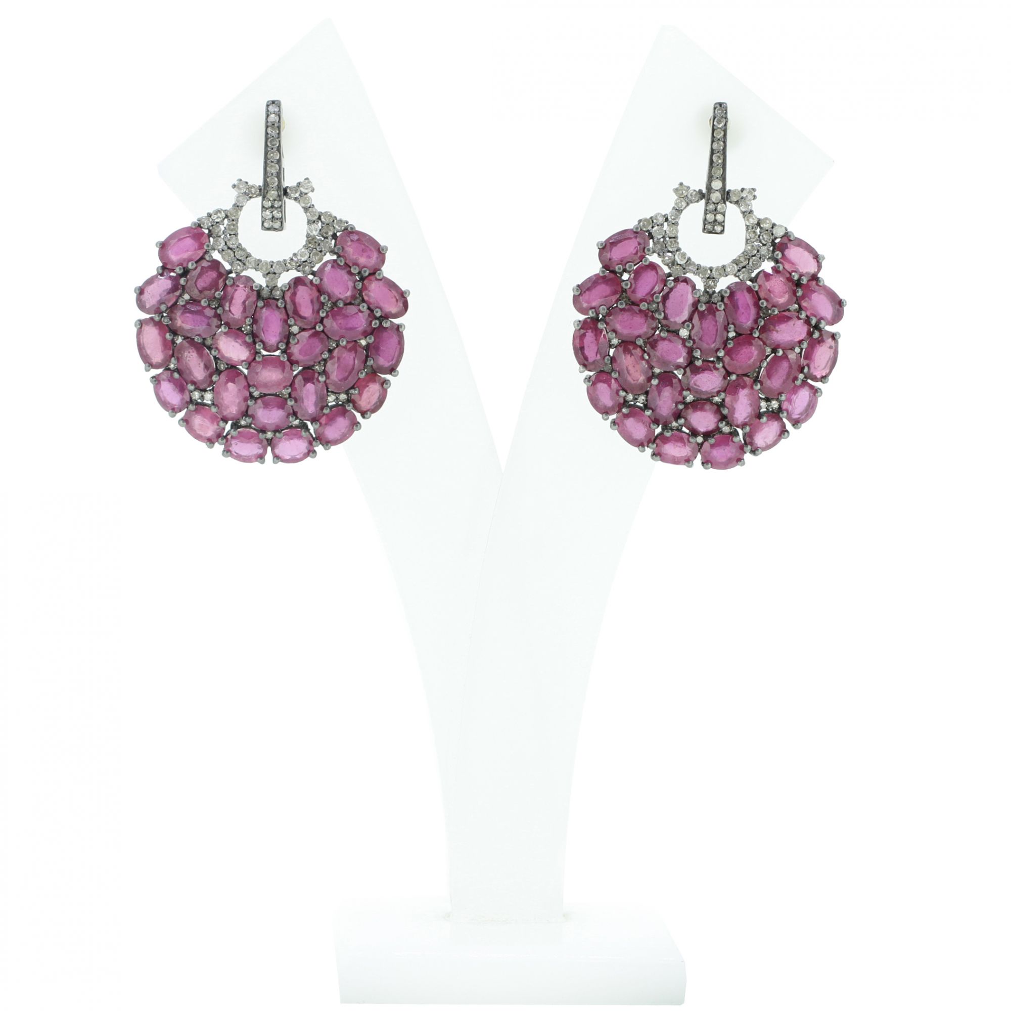 Sterling Silver Close Setting Ruby and Diamond Dangle Earrings