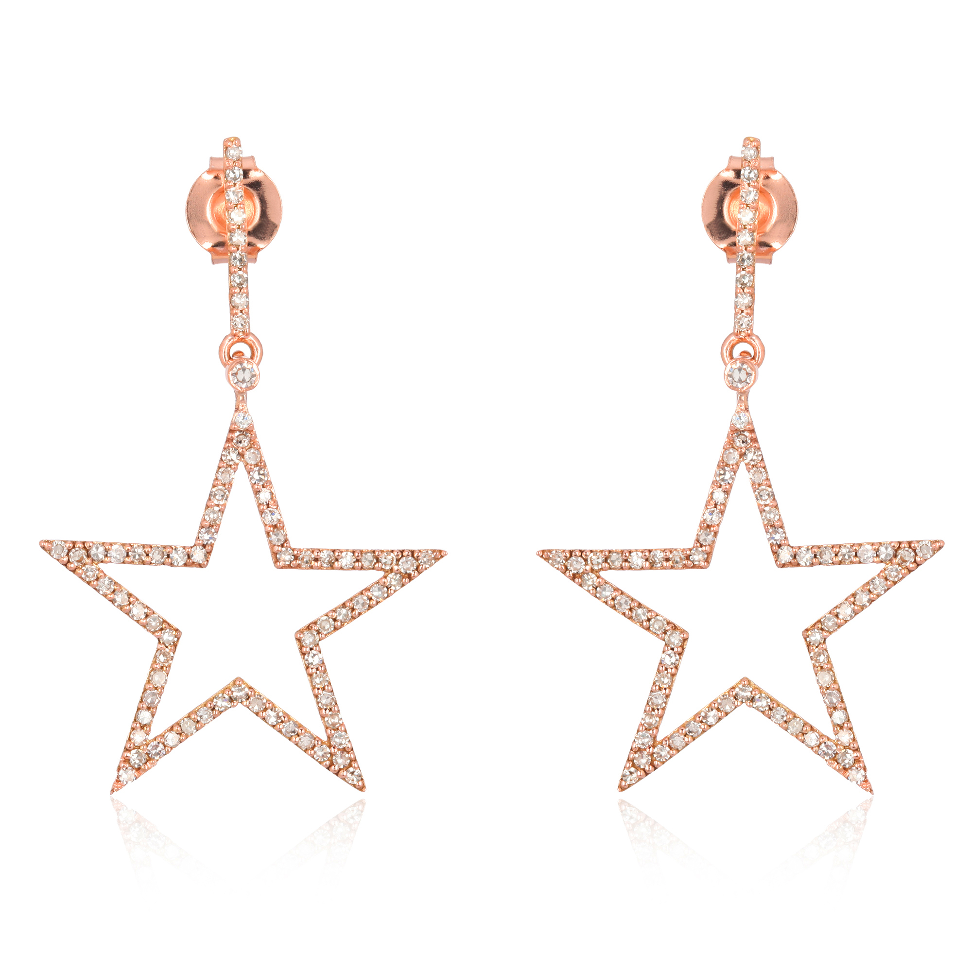 Sterling Silver Diamond Star Dangle Earrings
