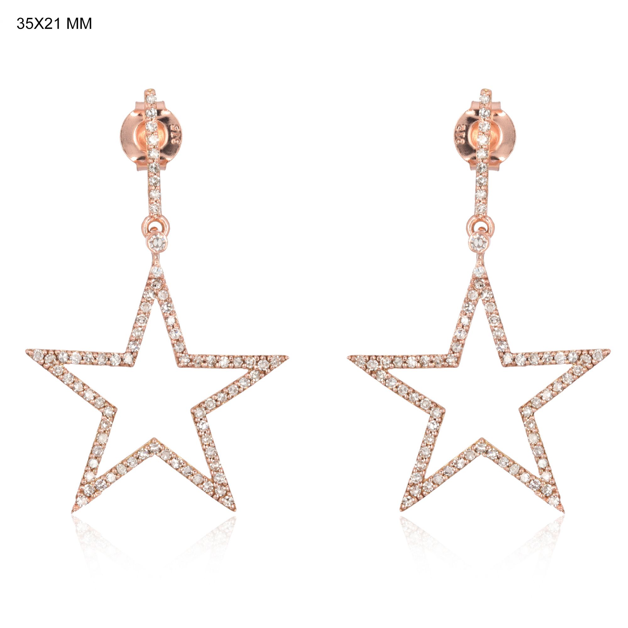 Rose Gold Star Dangle Diamond Earrings