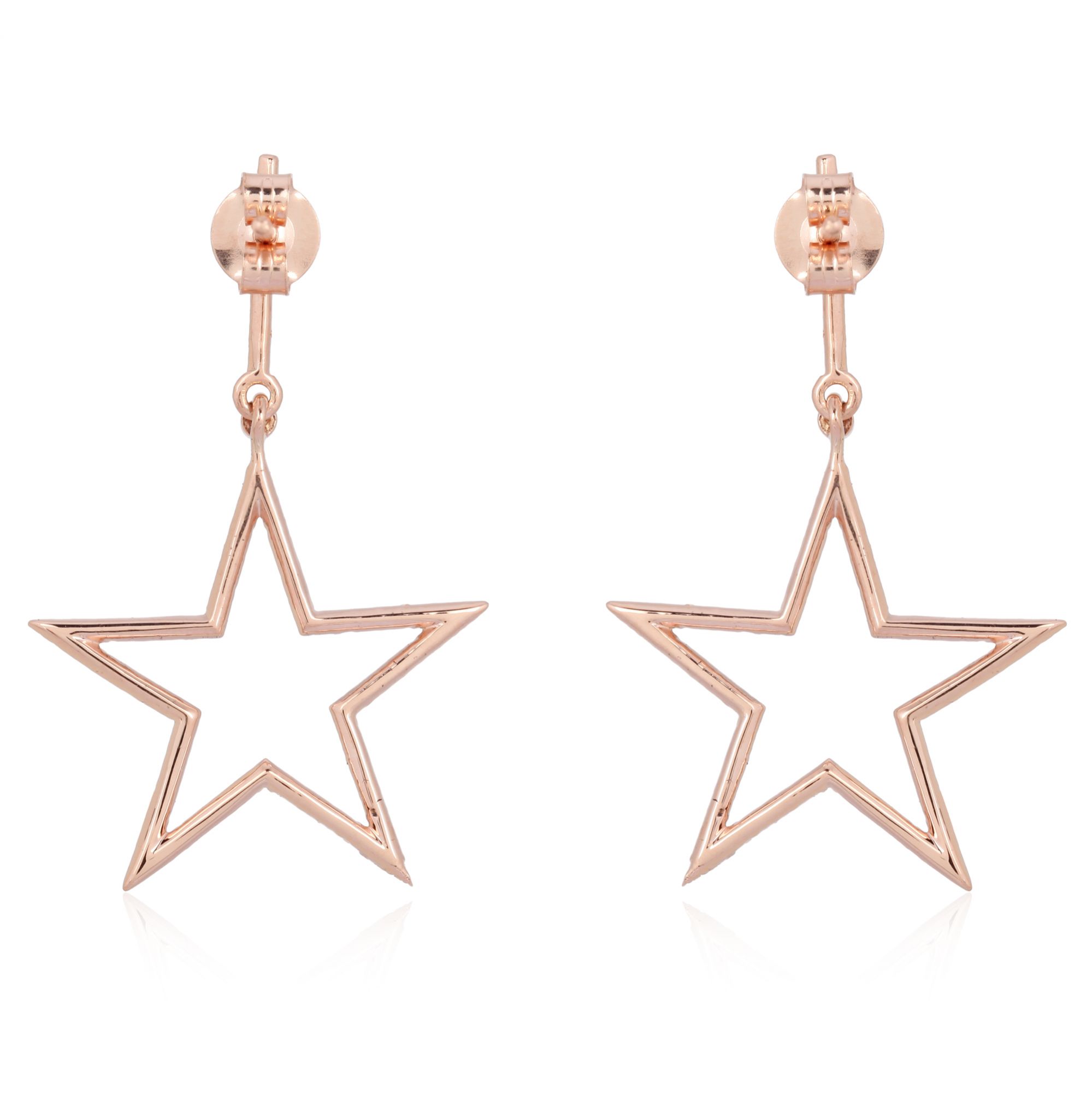 Rose Gold Star Dangle Diamond Earrings