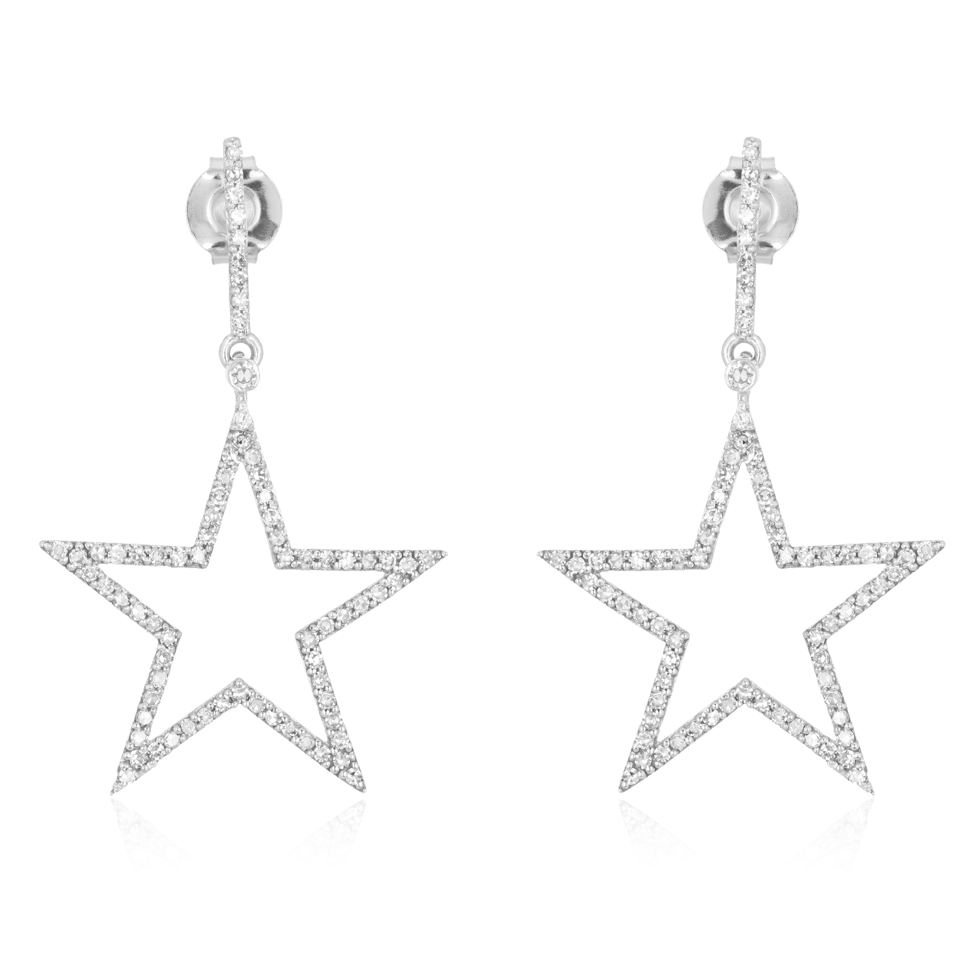 White Gold Star Dangle Diamond Earrings