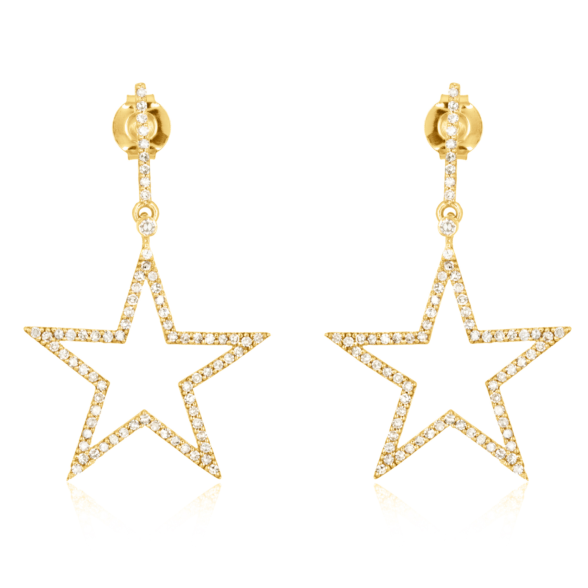 Yellow Gold Star Dangle Diamond Earrings
