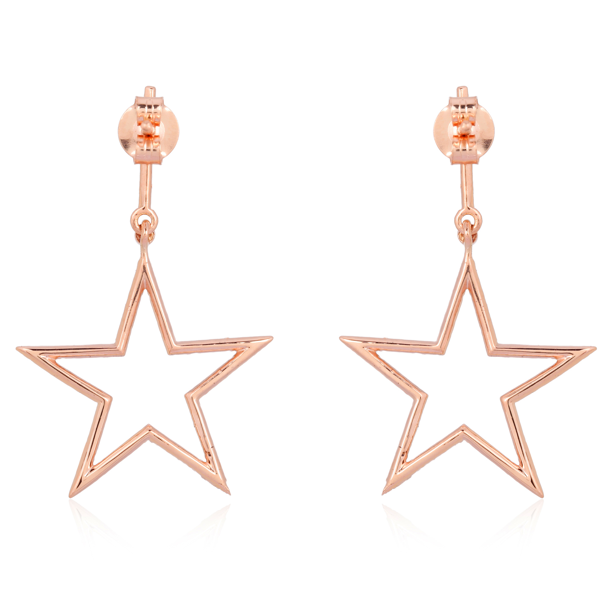 Sterling Silver Diamond Star Dangle Earrings