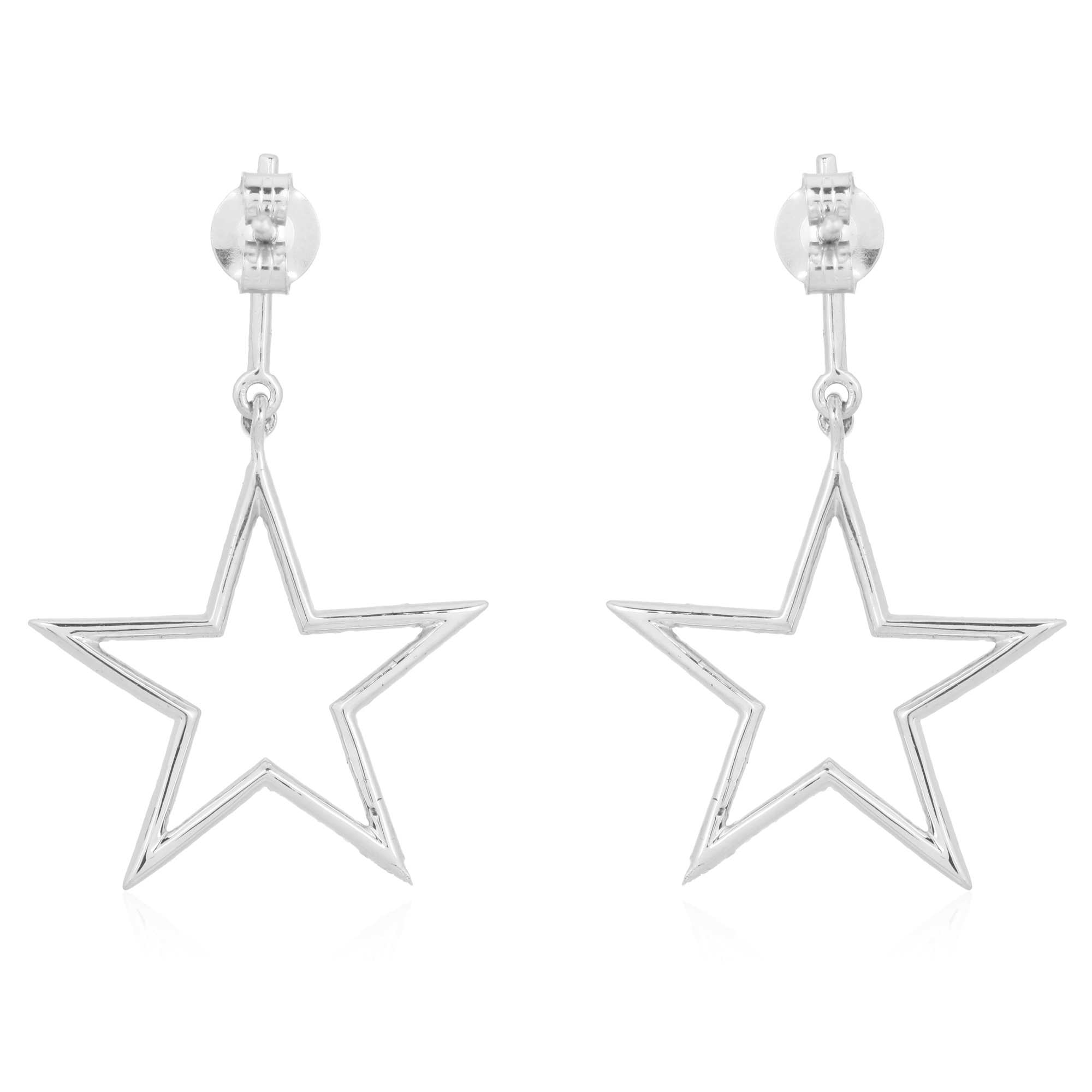 White Gold Star Dangle Diamond Earrings