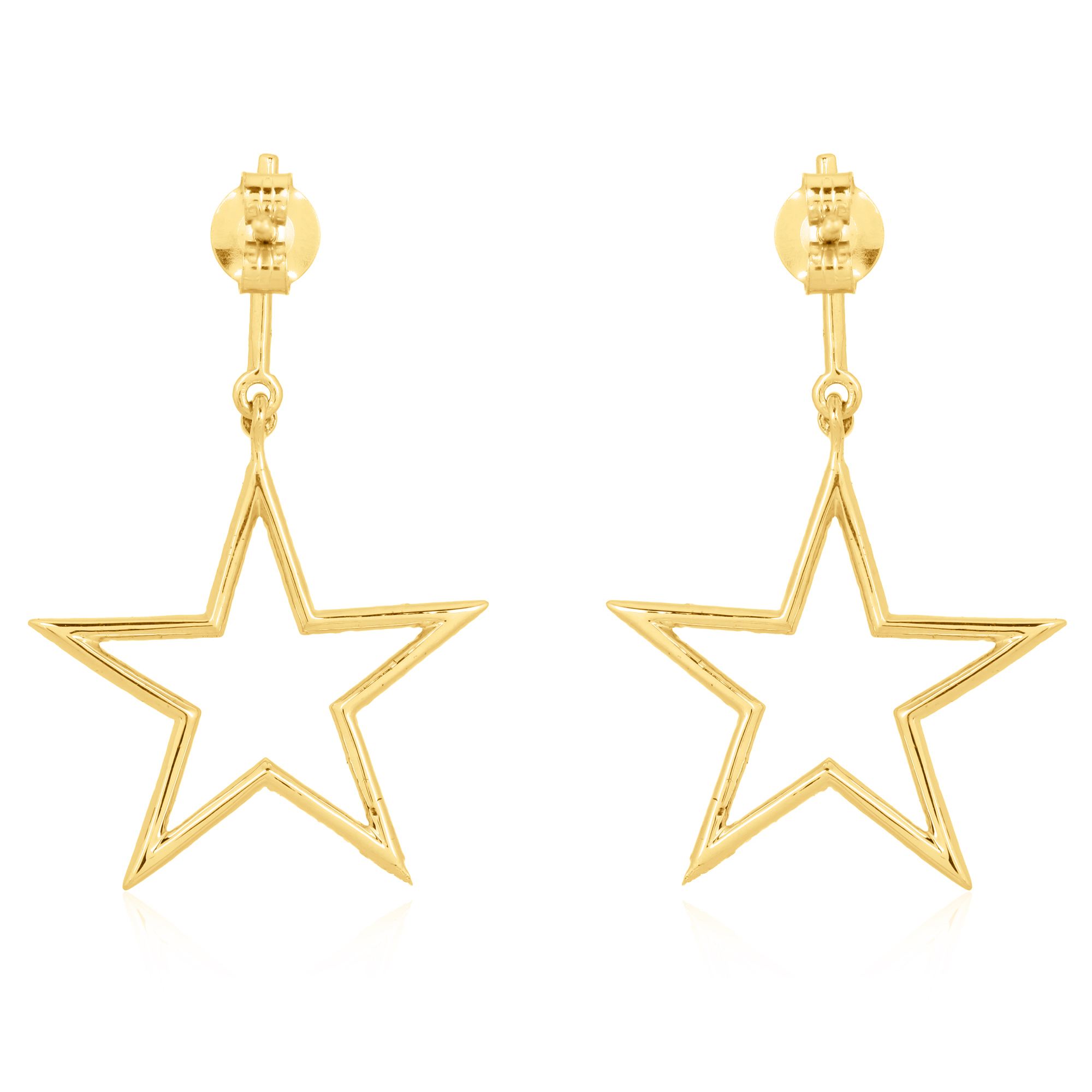 Yellow Gold Star Dangle Diamond Earrings