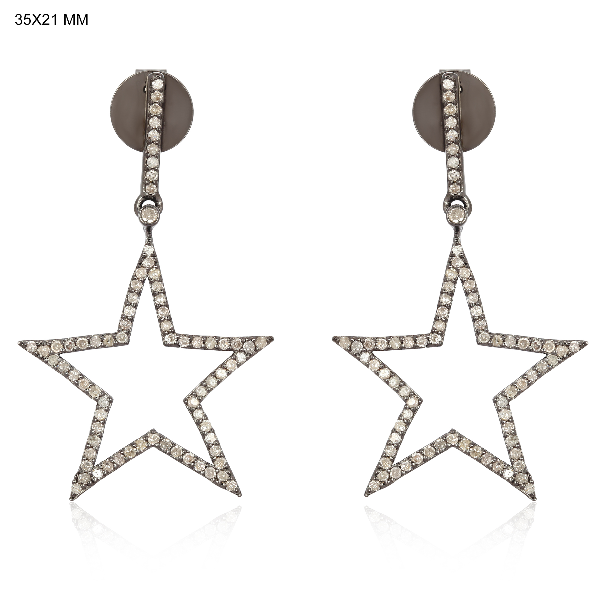 Sterling Silver Diamond Star Dangle Earrings