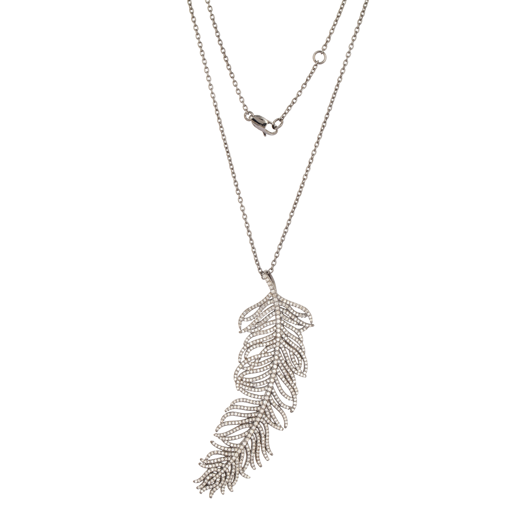 Sterling Silver Leaf Diamond Pendant with Chain