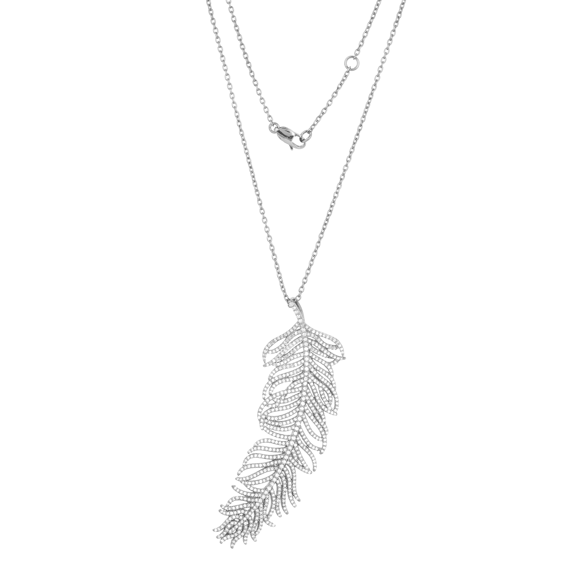 Sterling Silver Leaf Diamond Pendant with Chain