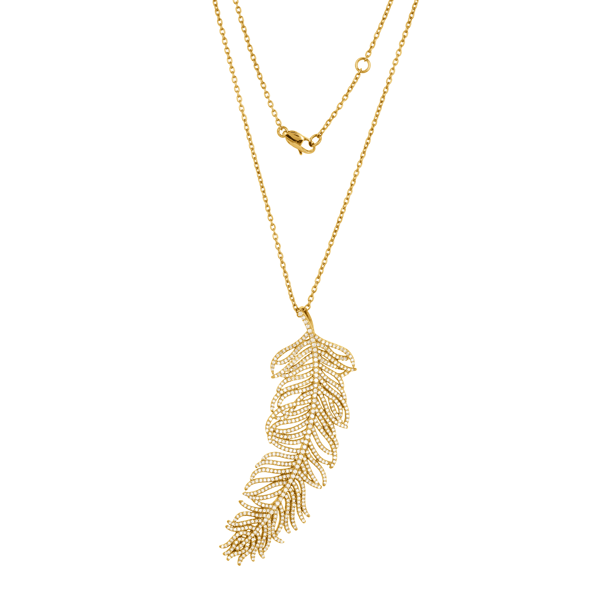 Sterling Silver Leaf Diamond Pendant with Chain