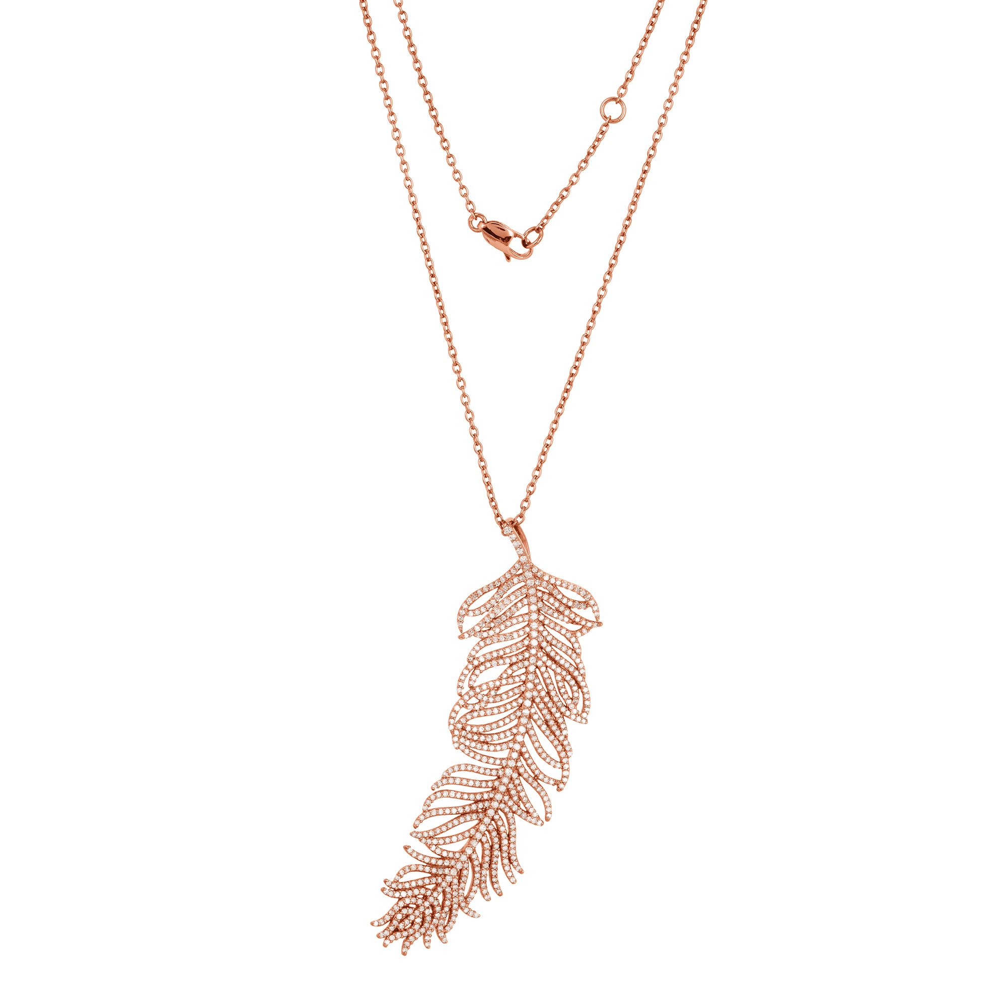 Sterling Silver Leaf Diamond Pendant with Chain