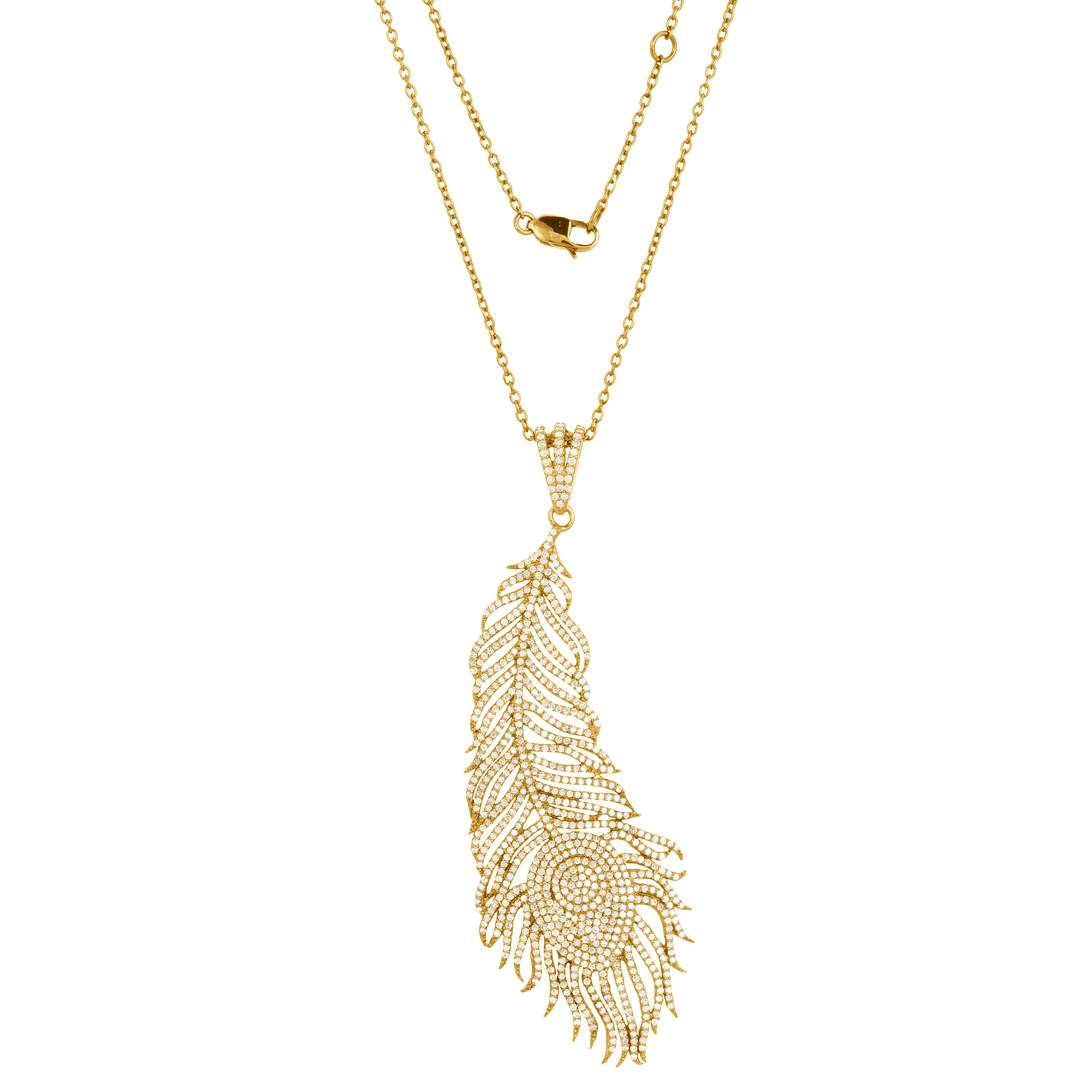 Sterling Silver Peacock Feather Diamond Pendant with Chain