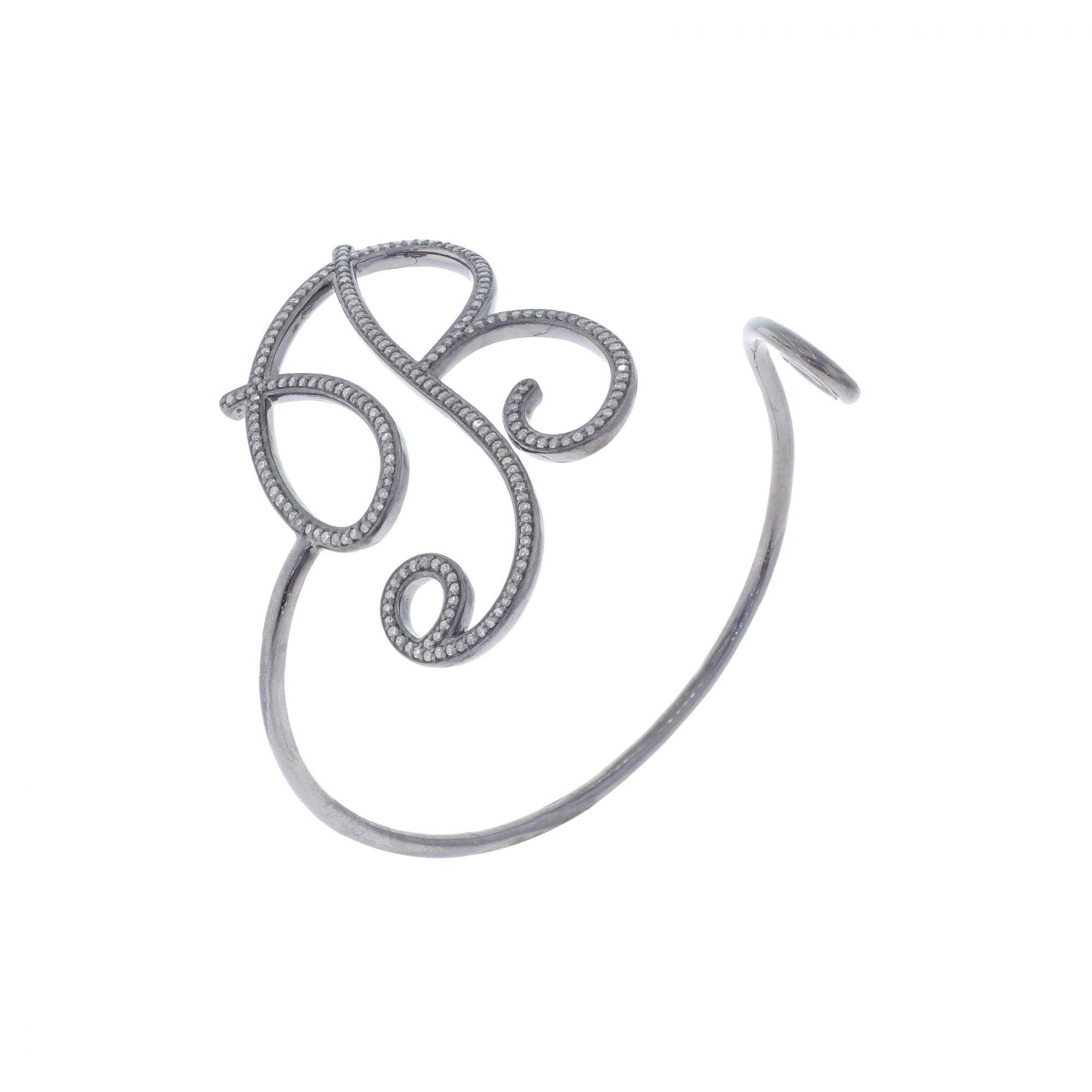 Sterling Silver Diamond Initial  B  Bangle