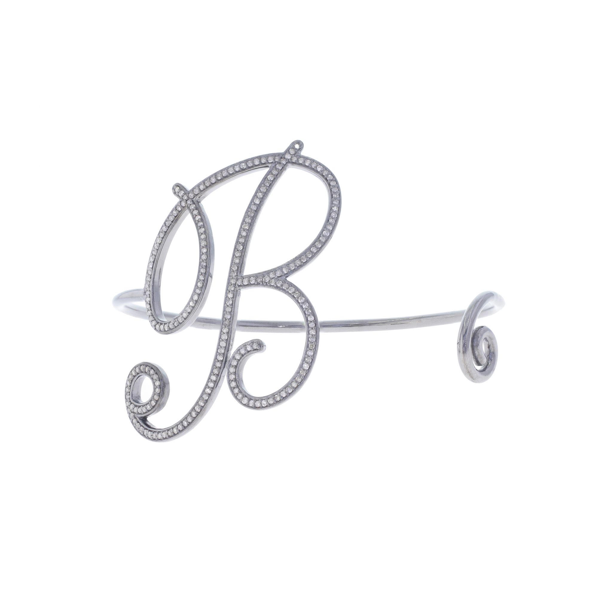 Sterling Silver Diamond Initial  B  Bangle