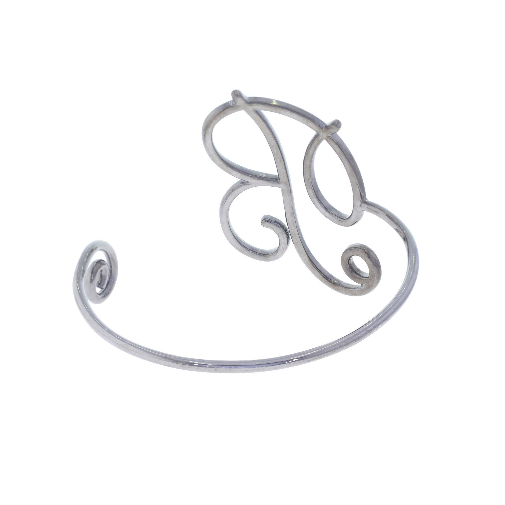 Sterling Silver Diamond Initial  B  Bangle