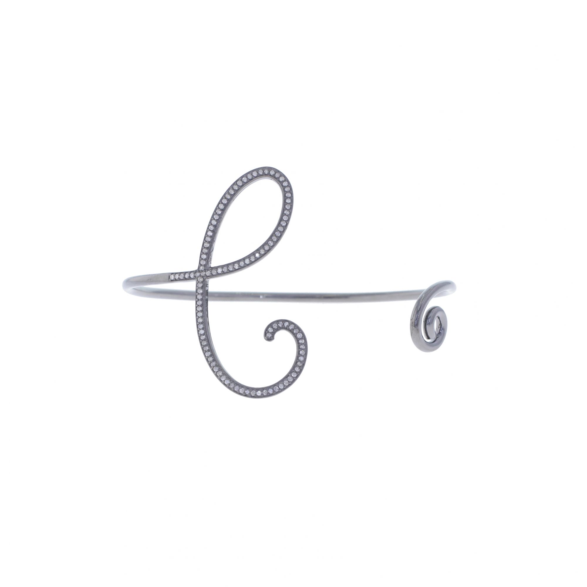 Sterling Silver Diamond Initial  C  Bangle
