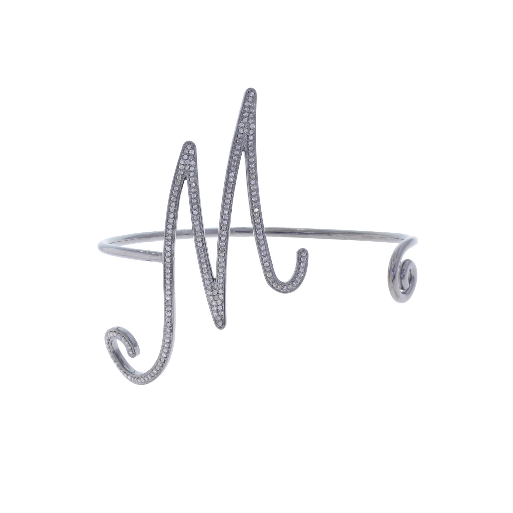 Sterling Silver Diamond Initial M Bangle