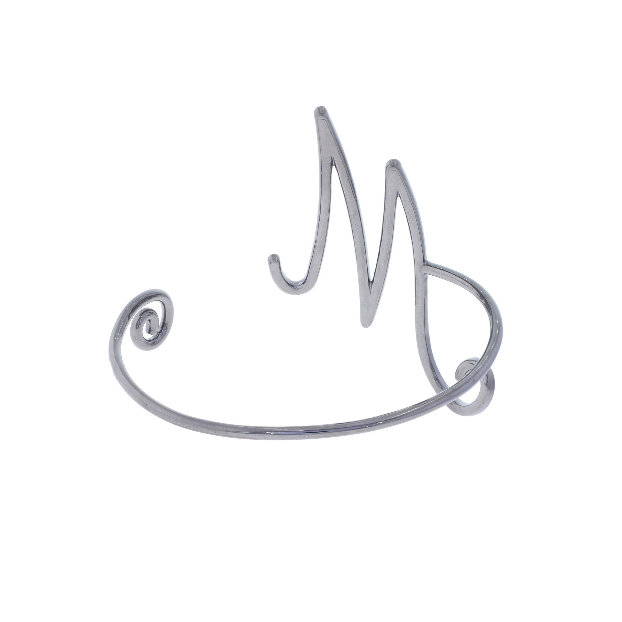 Sterling Silver Diamond Initial M Bangle