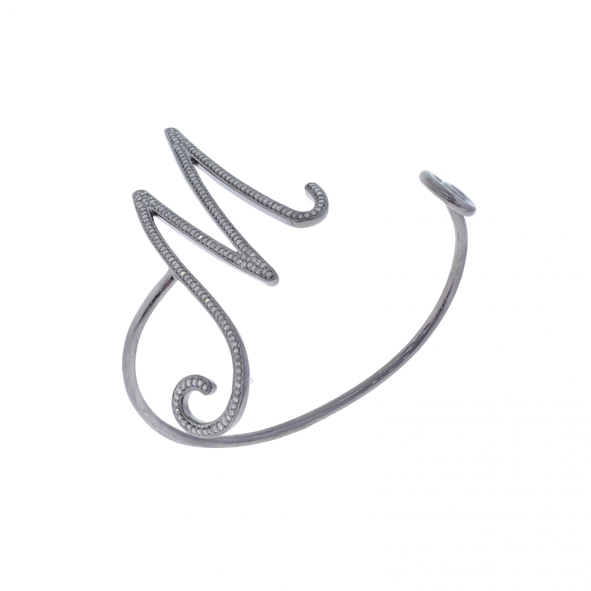 Sterling Silver Diamond Initial M Bangle