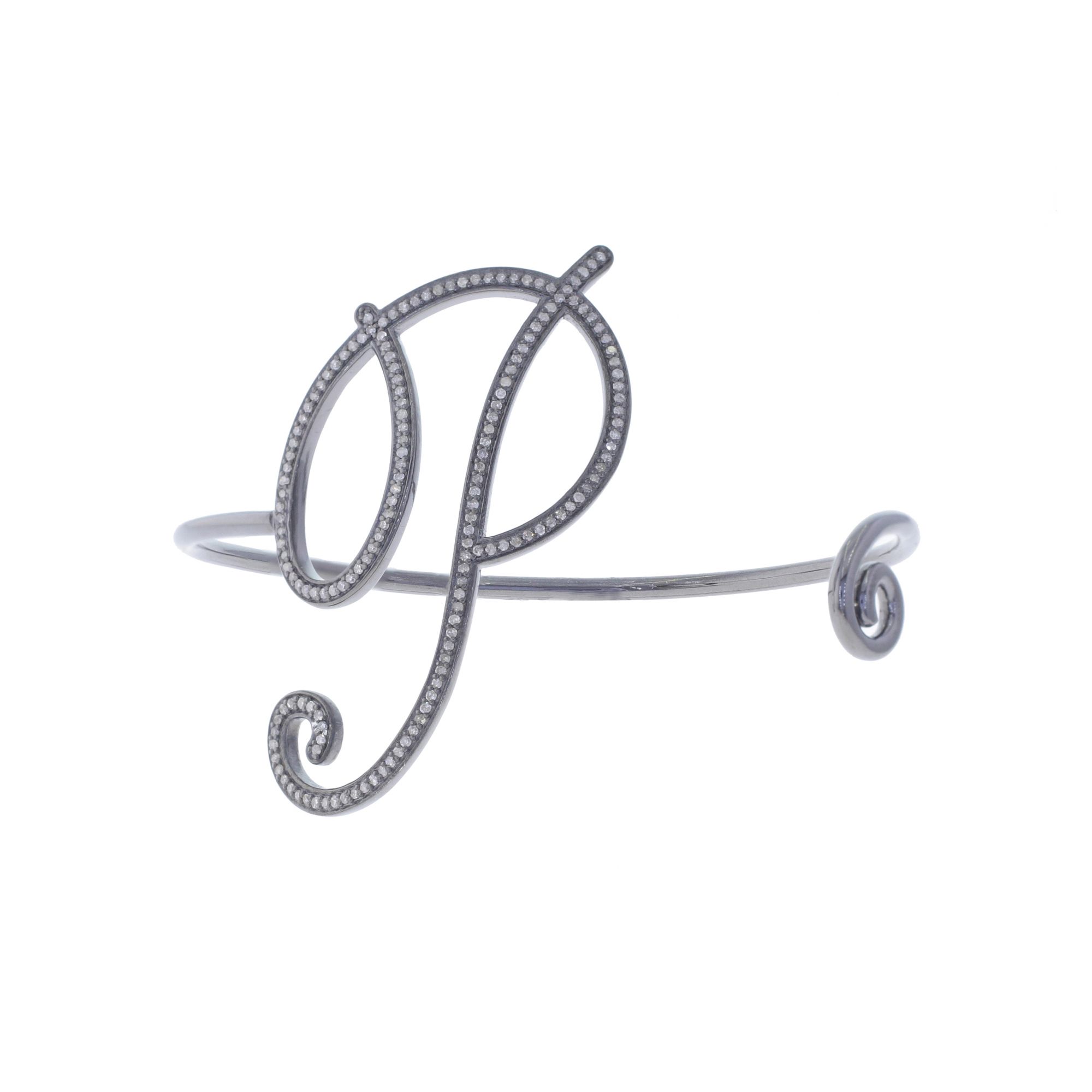 Sterling Silver Diamond Initial P Bangle