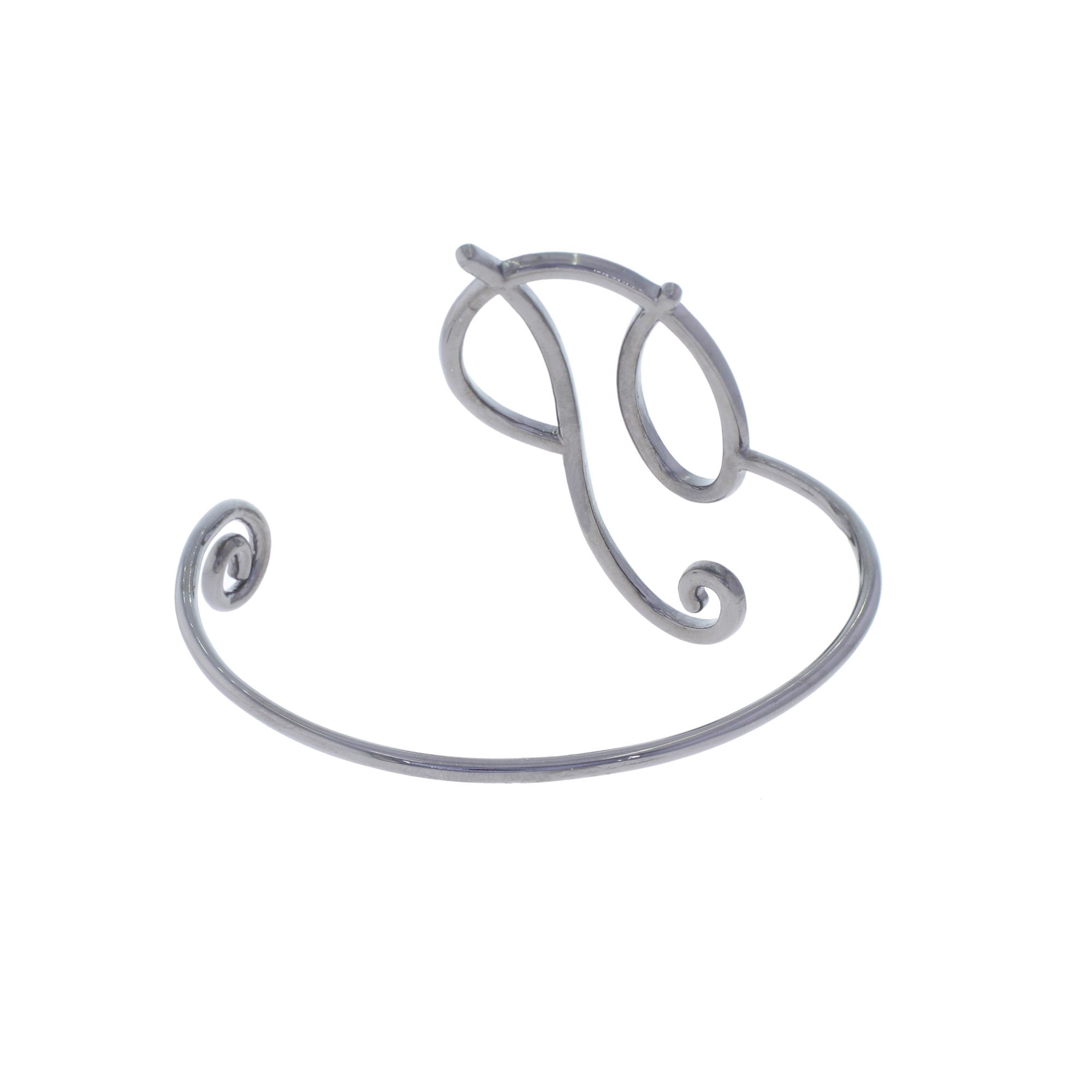 Sterling Silver Diamond Initial P Bangle