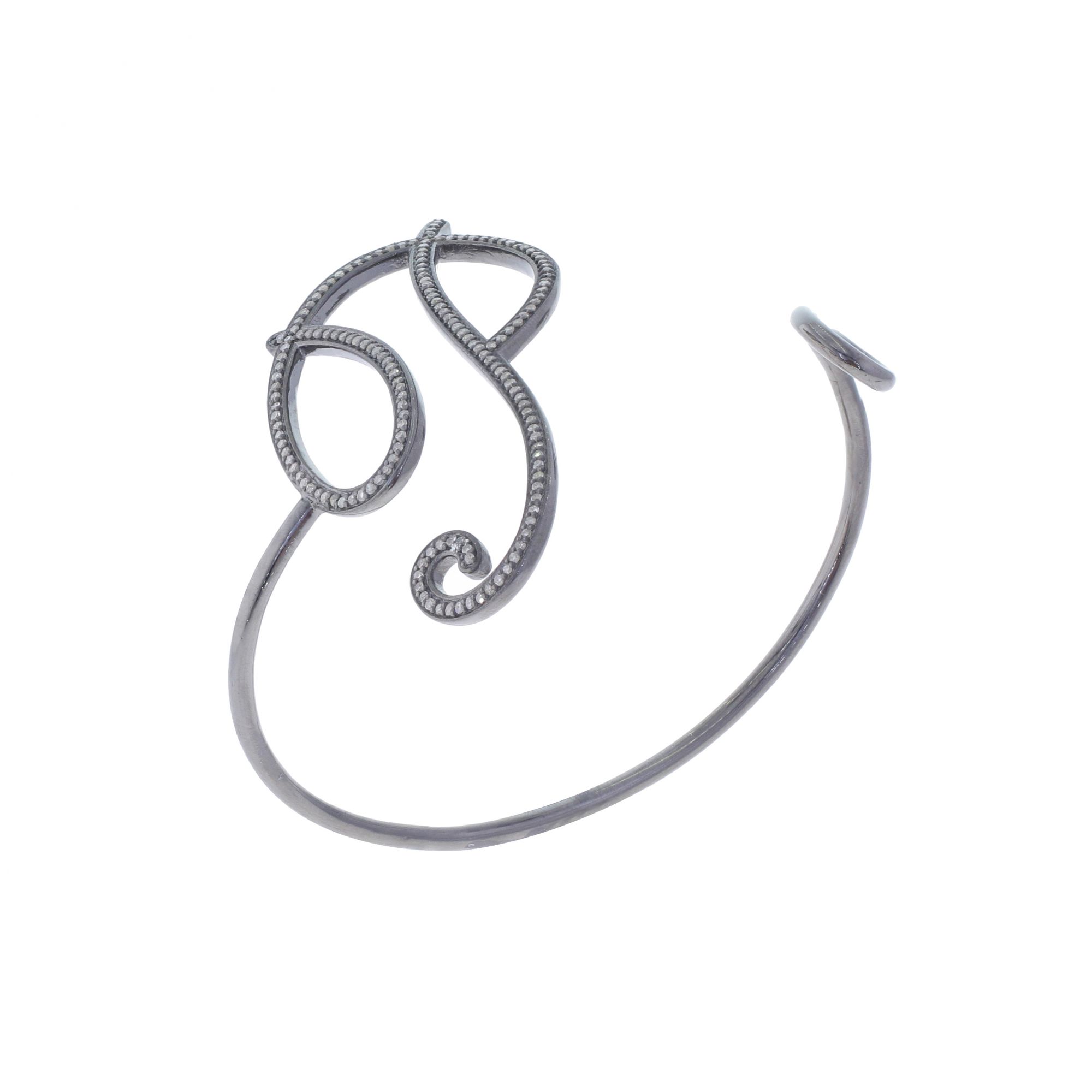 Sterling Silver Diamond Initial P Bangle