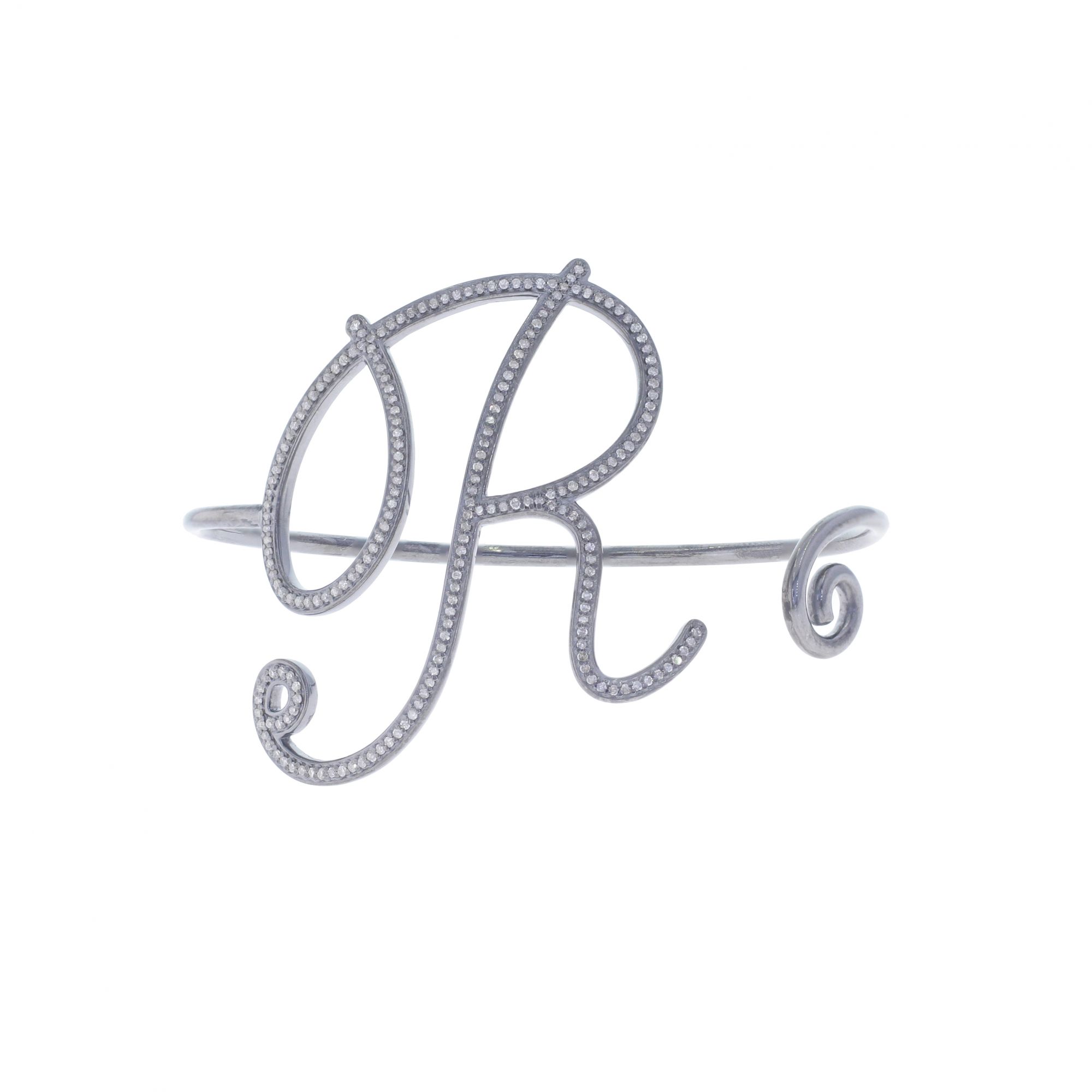 Sterling Silver Diamond Initial R Bangle